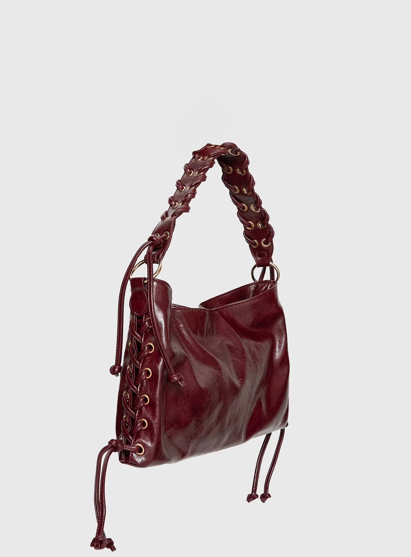 Amadea Tie Detail Shoulder Bag Burgundy - Image 3