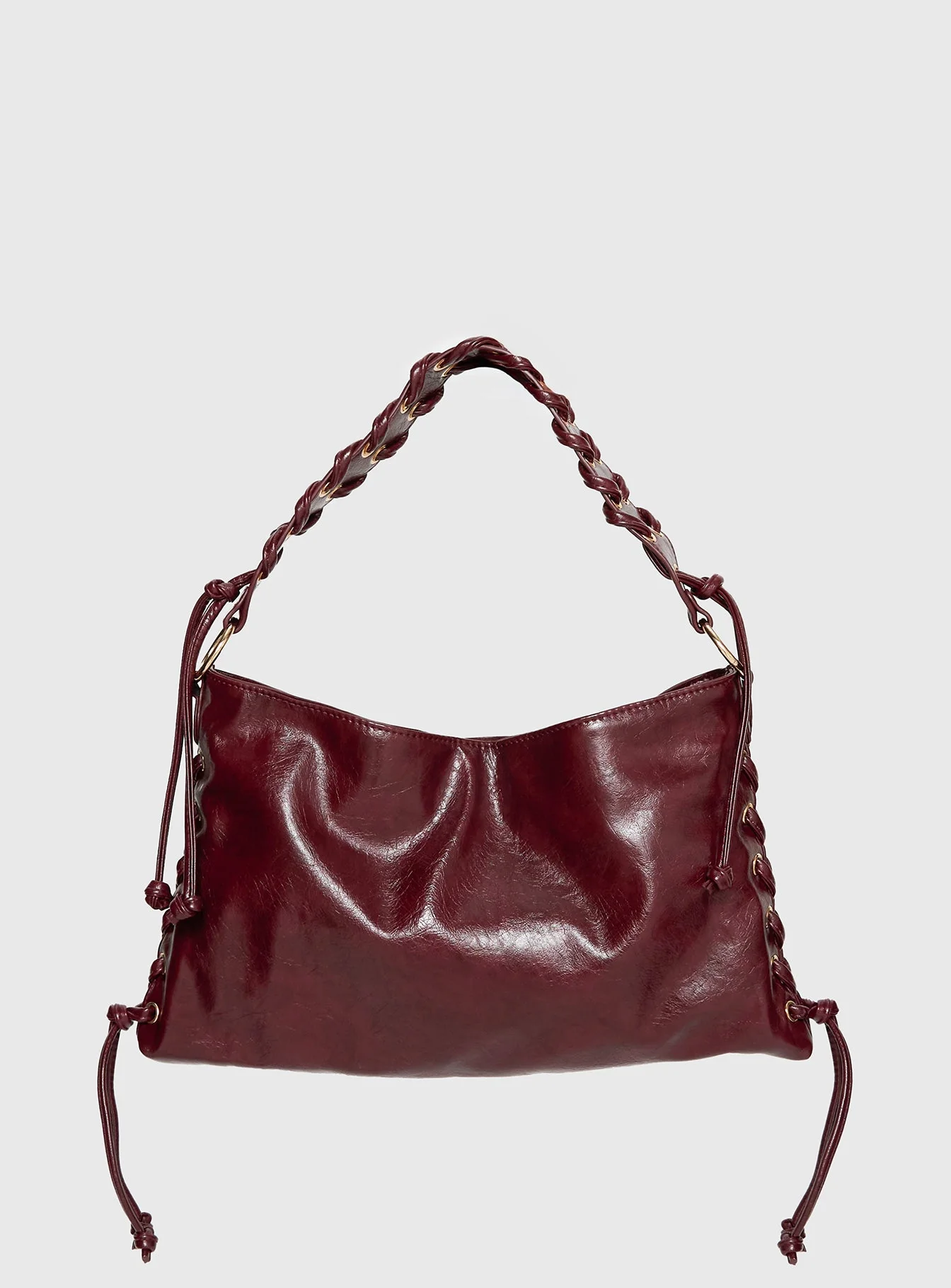 Amadea Tie Detail Shoulder Bag Burgundy - Image 4