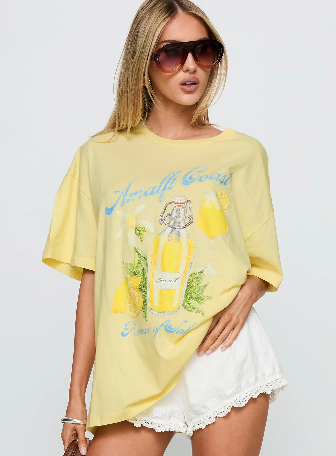 Amalfi Coast Oversized Graphic Tee Pastel Yellow - Image 2