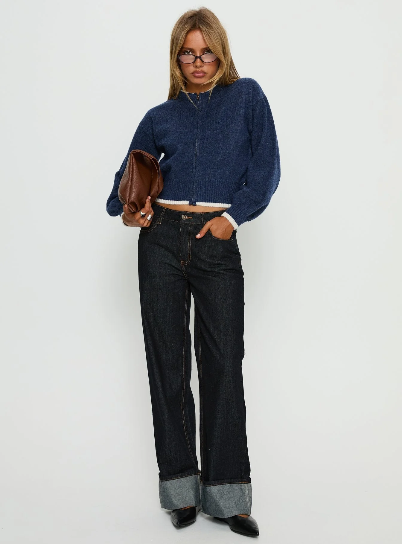 Amandi Zip Through Knit Jumper Navy / Cream - Image 3