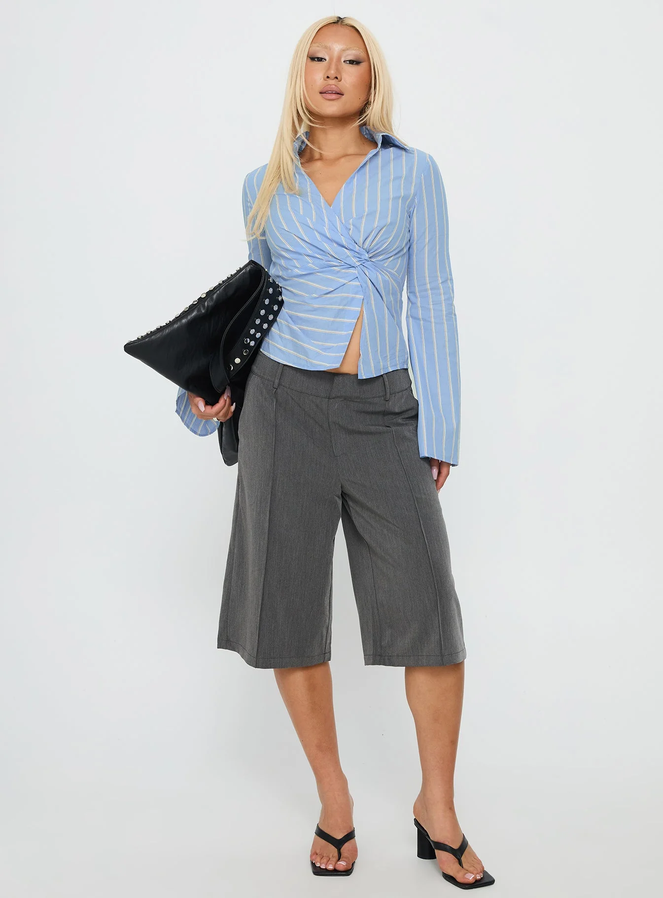 Ameliah Long Sleeve Twist Shirt Blue Stripe - Image 3