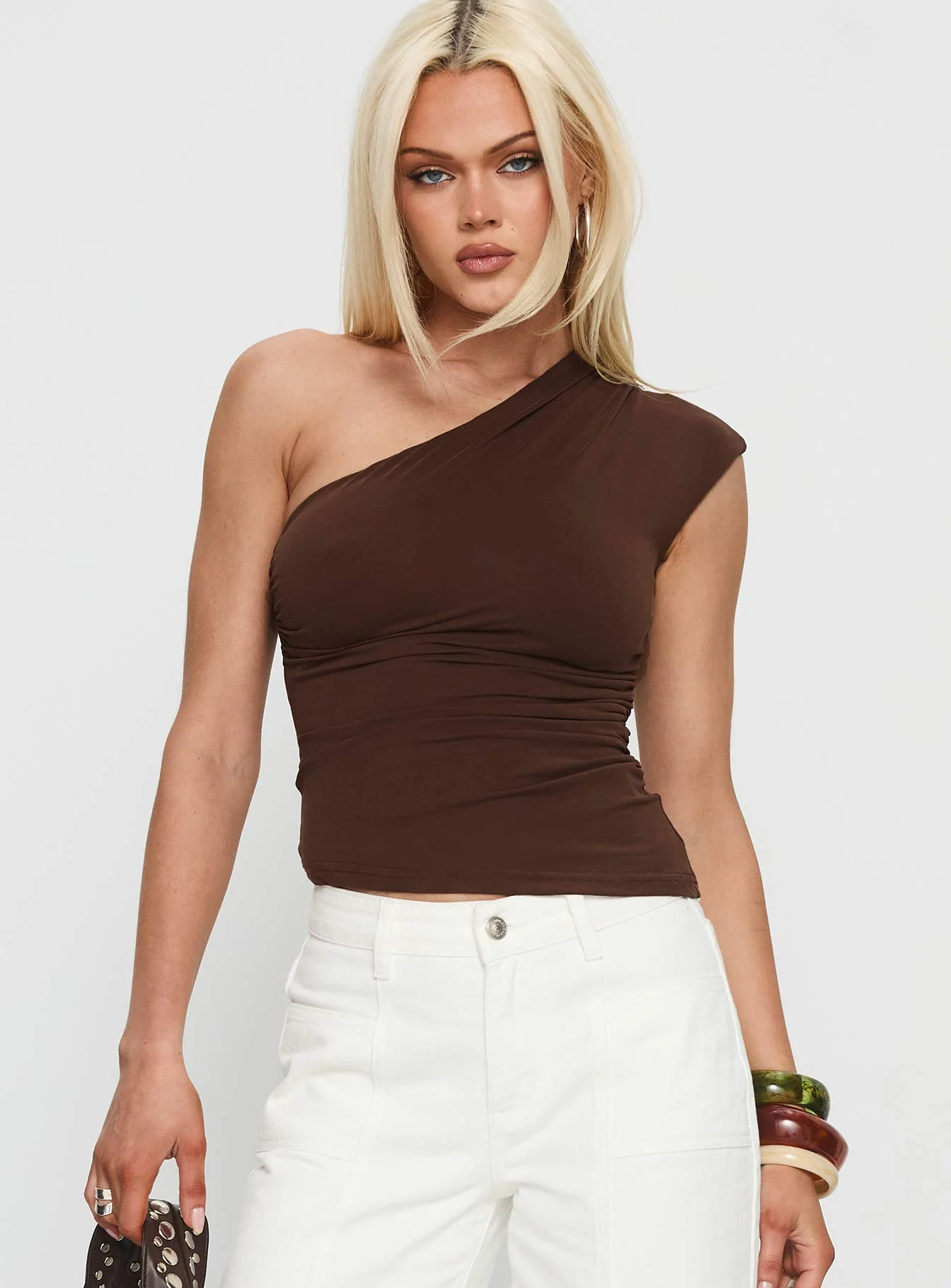Amelyn One Shoulder Top Brown - Image 2