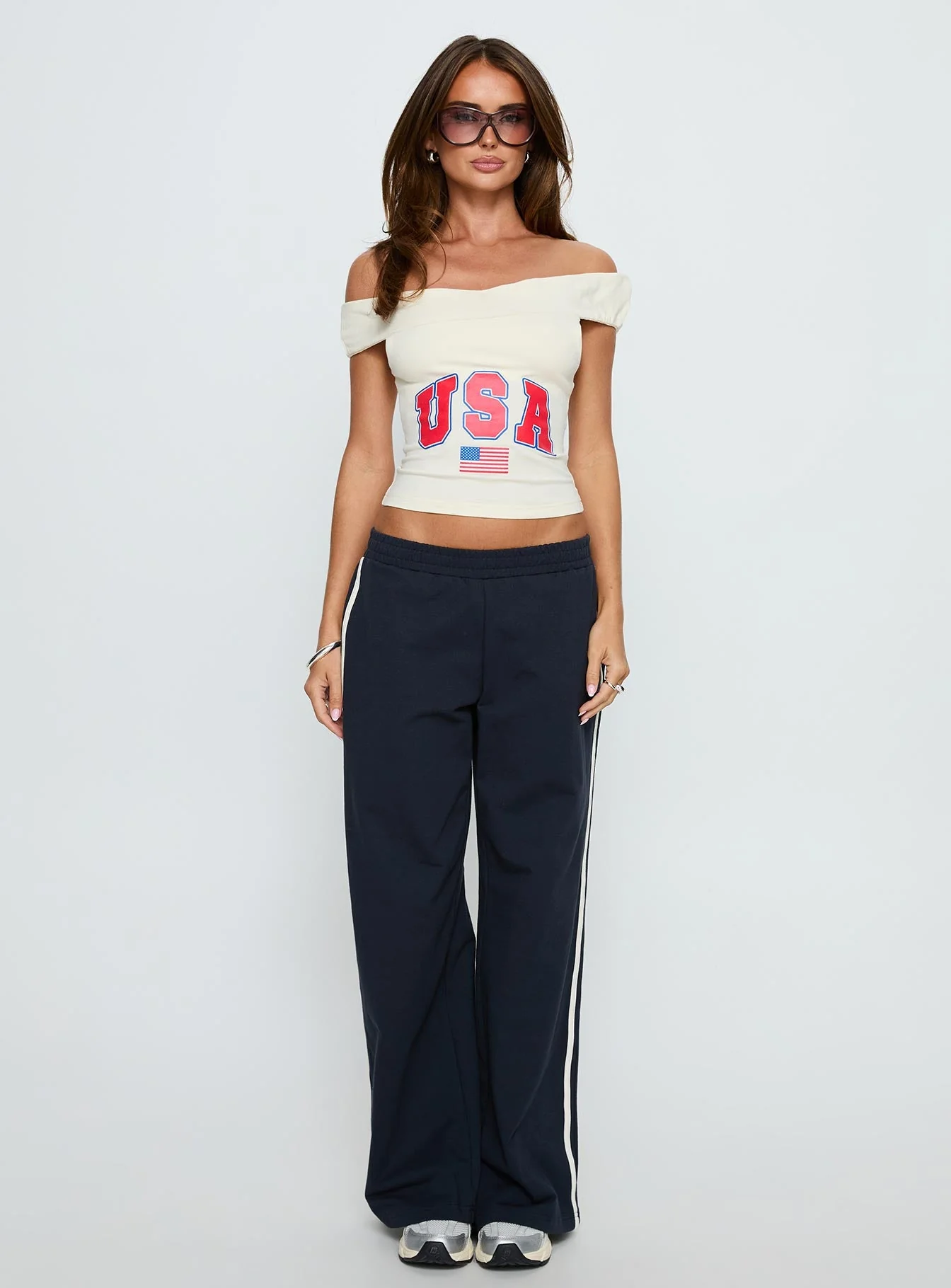 American Spirit Off the Shoulder Graphic Top Cream - Image 6