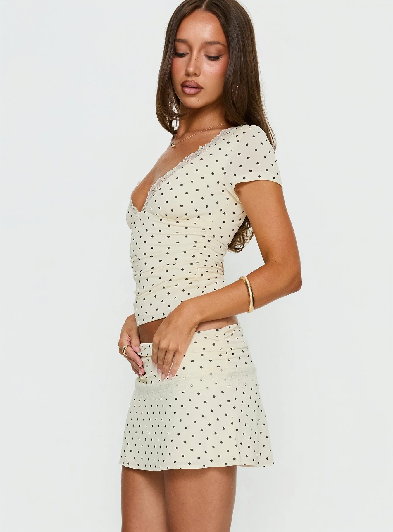 Amia Lace Mini Skirt Cream Polka Dot - Image 4
