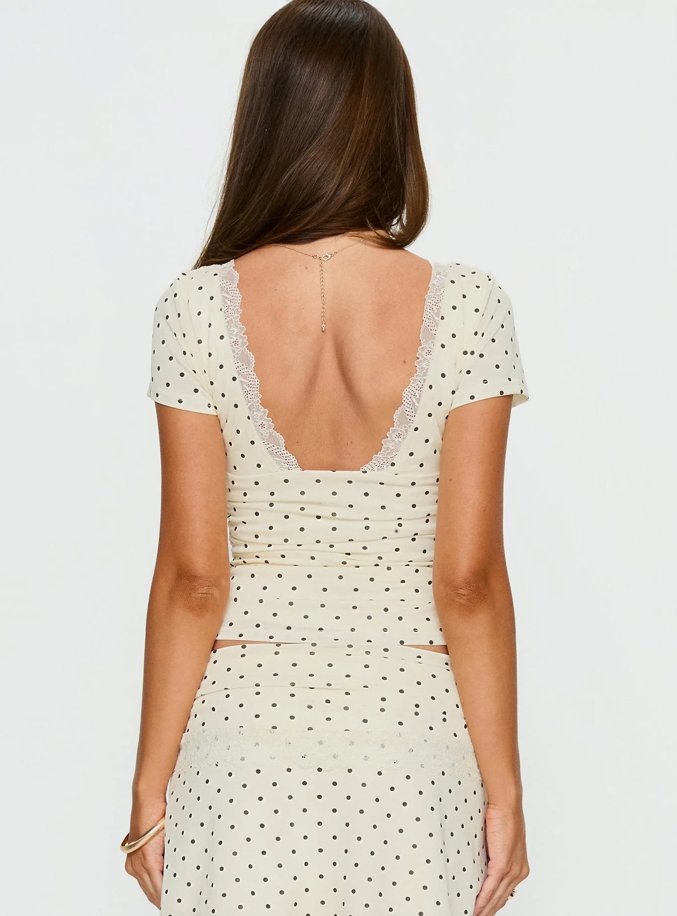 Amia Lace V Neck Top Cream Polka Dot - Image 5