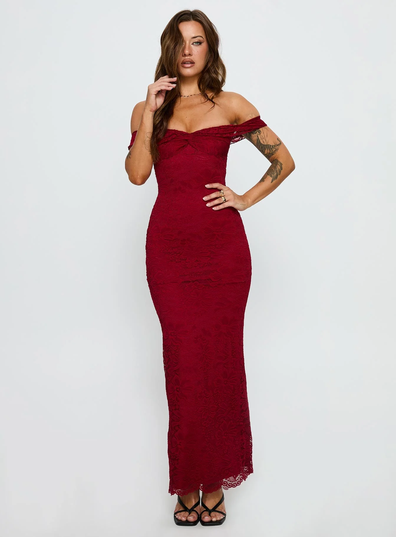 Anabeila Strapless Frill Maxi Dress Red - Image 2