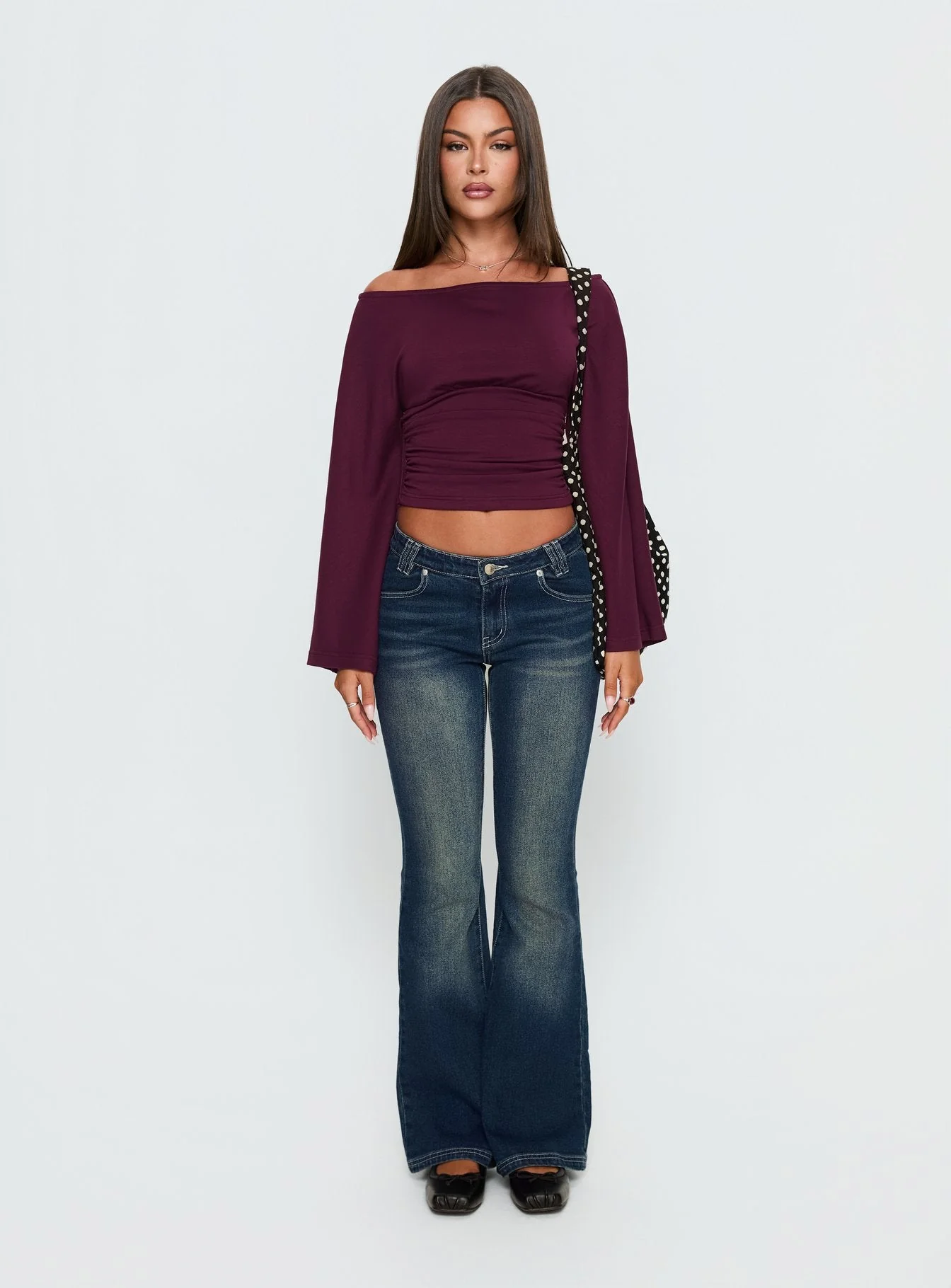 Anastasie Off Shoulder Long Sleeve Top Deep Red - Image 6