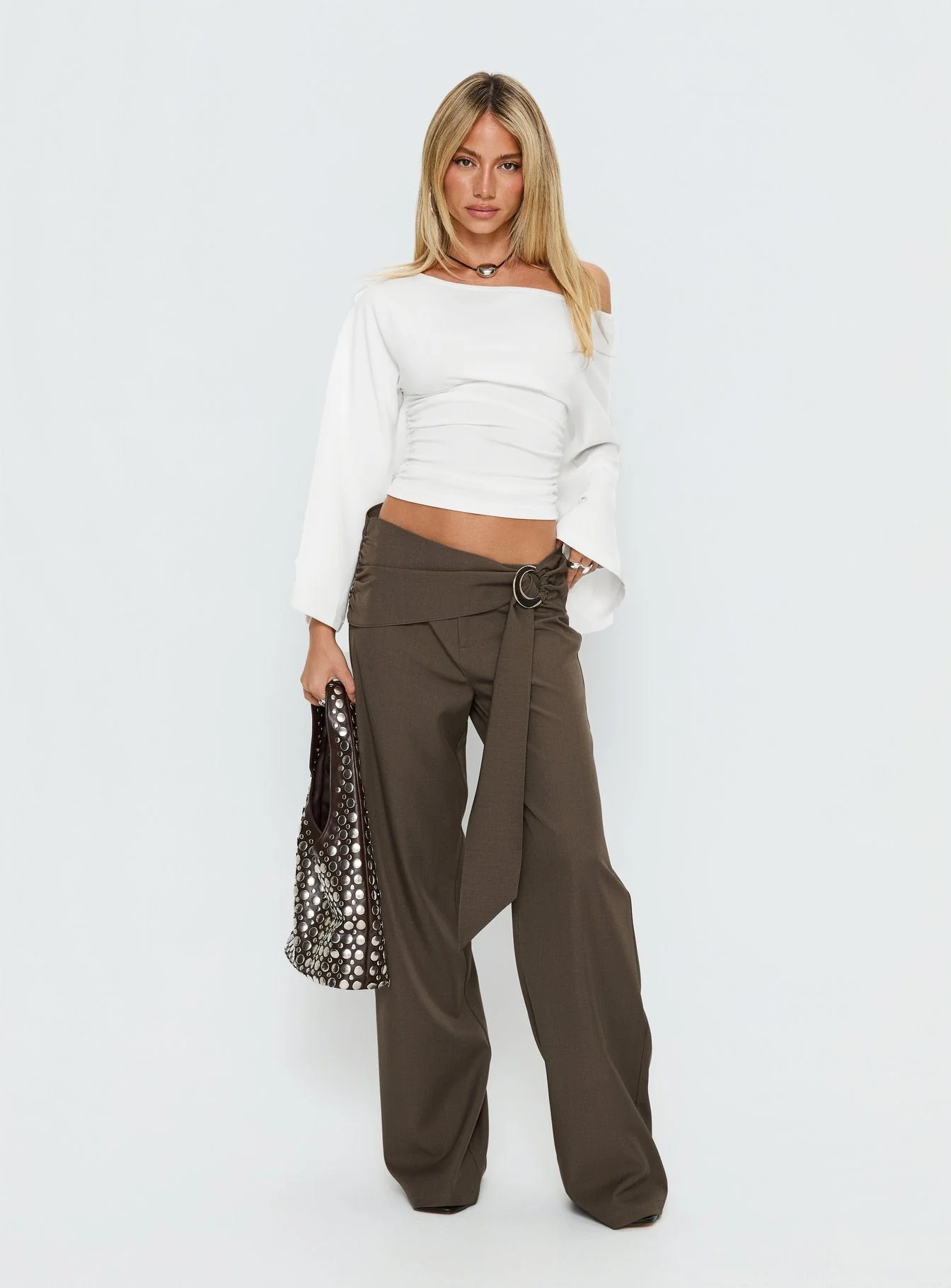 Anastasie Off Shoulder Long Sleeve Top White - Image 3