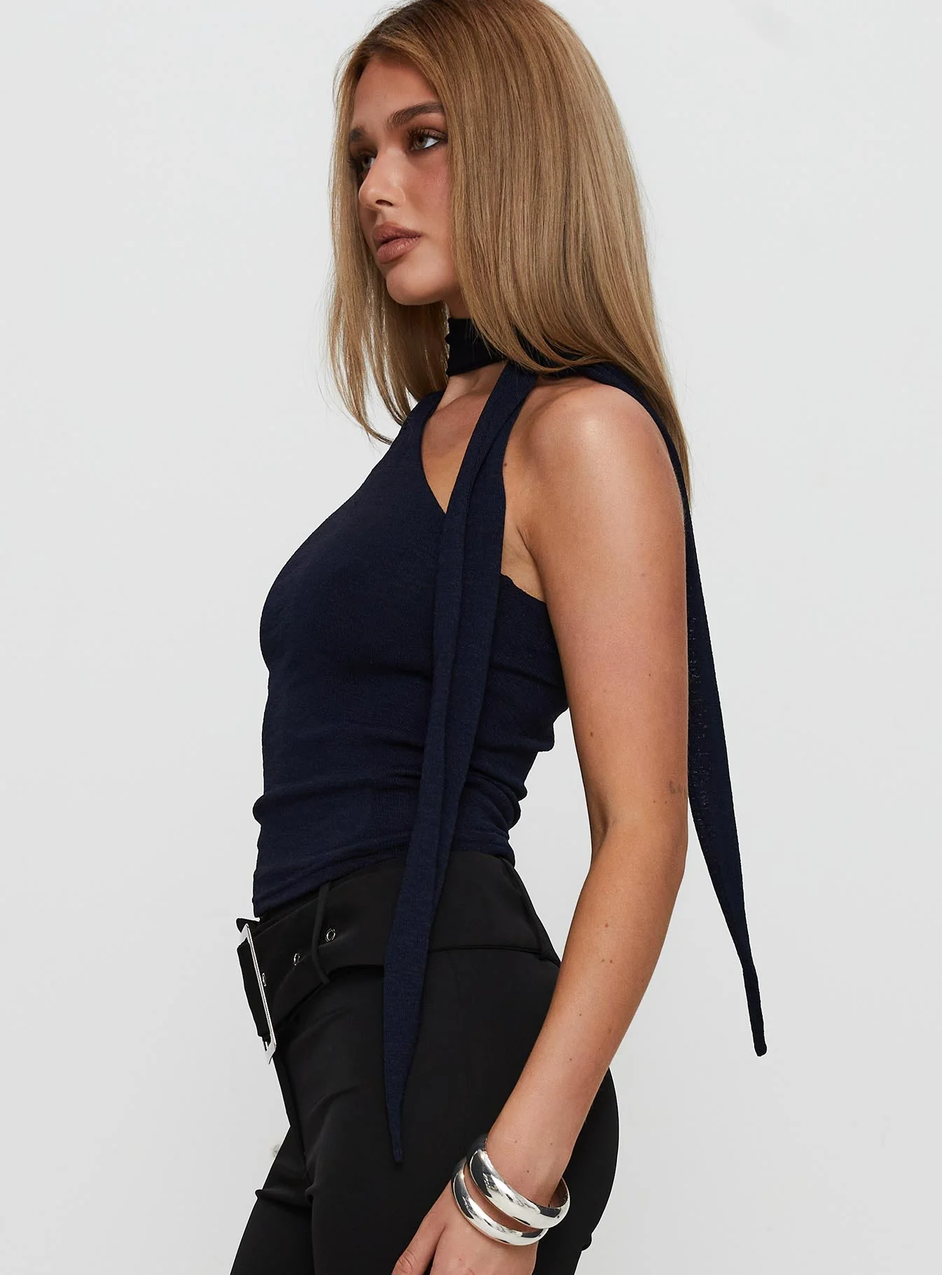 Anderstone Neck Tie Top Navy - Image 3
