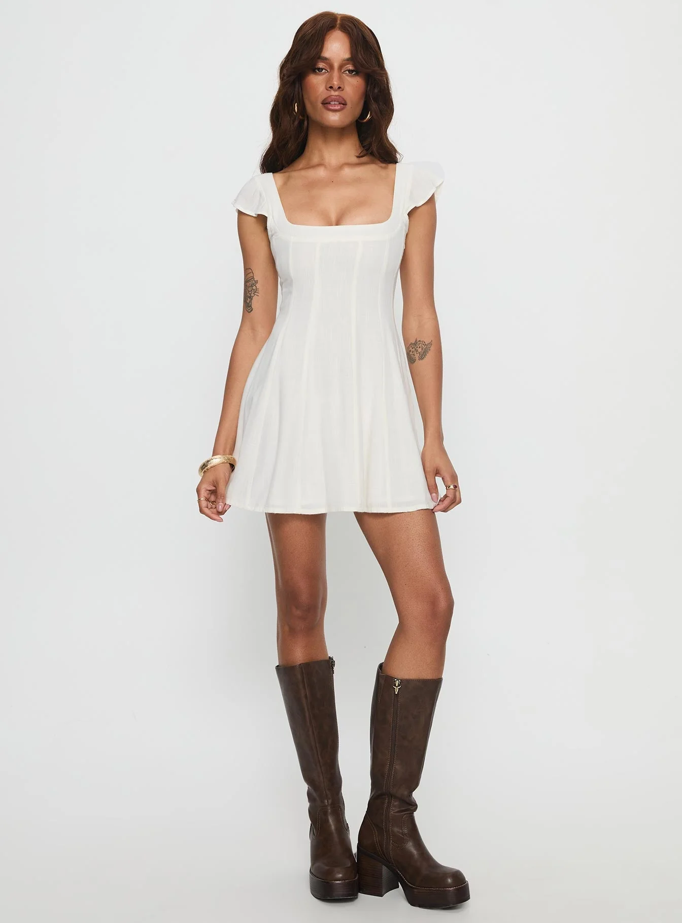 Annah Cap Sleeve Tie Up Mini Dress White - Image 3
