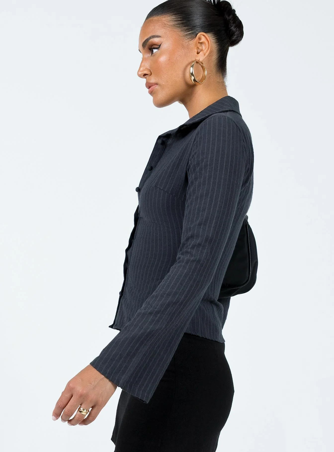 Anni Pinstripe Shirt Black - Image 6