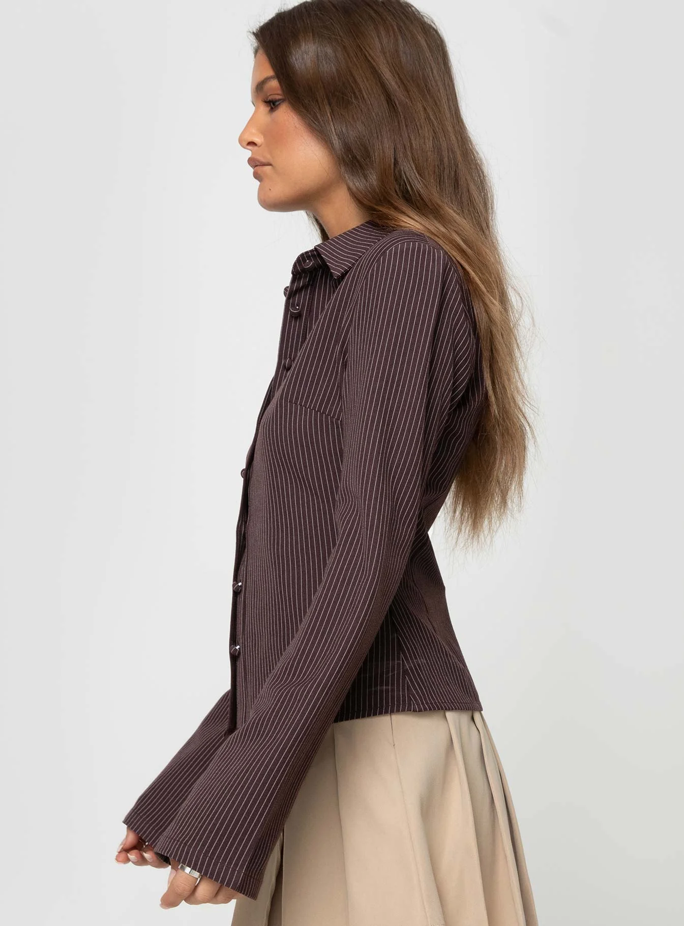 Anni Pinstripe Shirt Brown Petite - Image 4