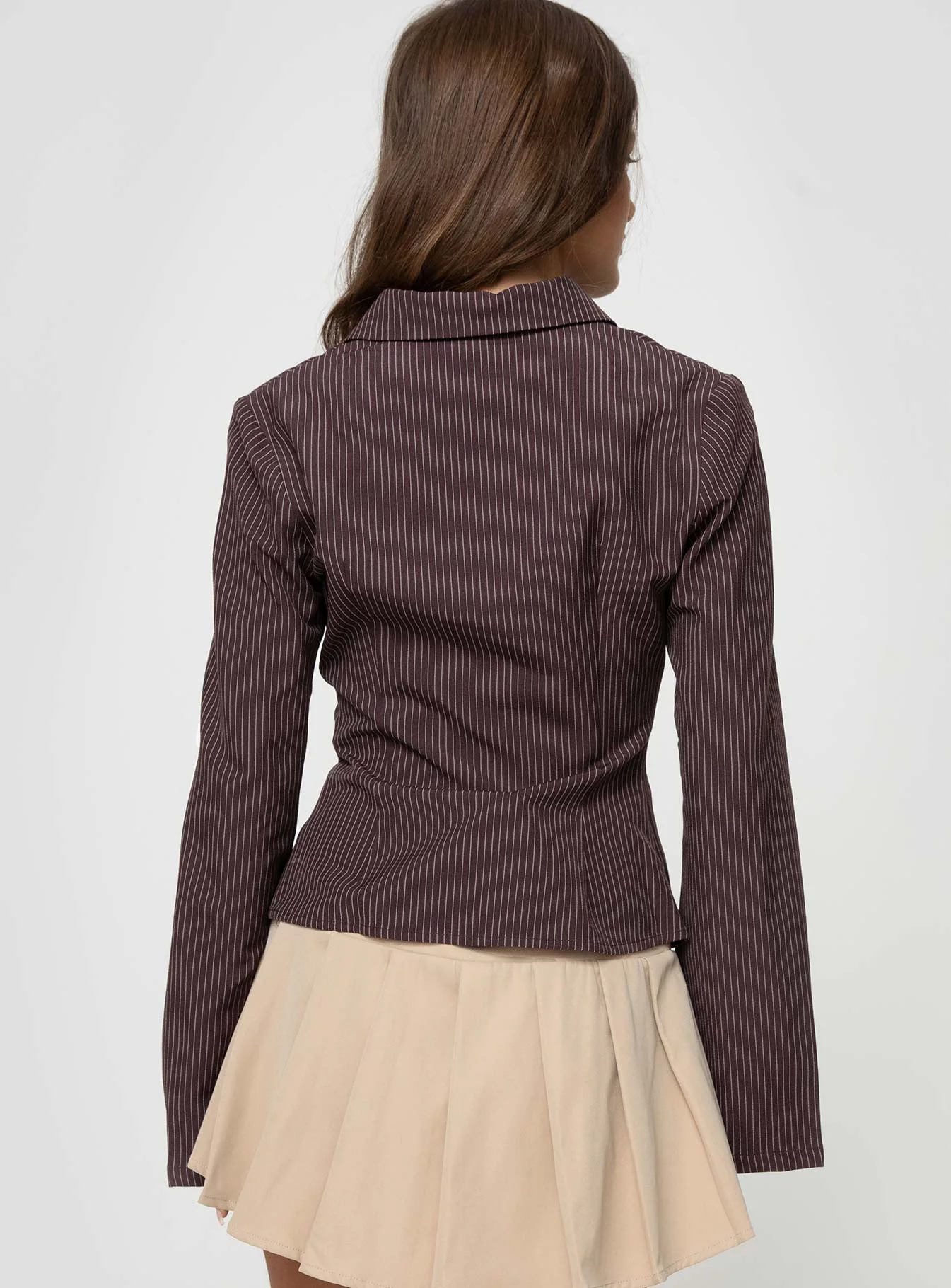 Anni Pinstripe Shirt Brown Petite - Image 5
