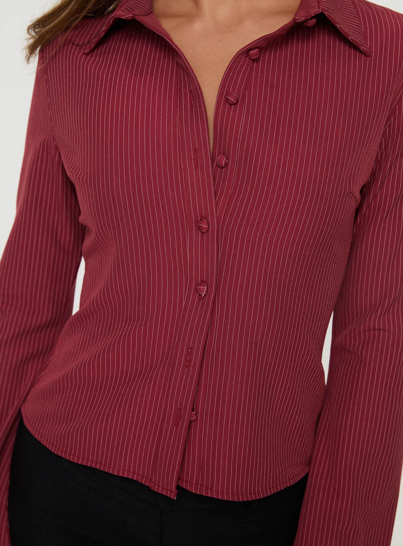 Anni Pinstripe Shirt Red - Image 6