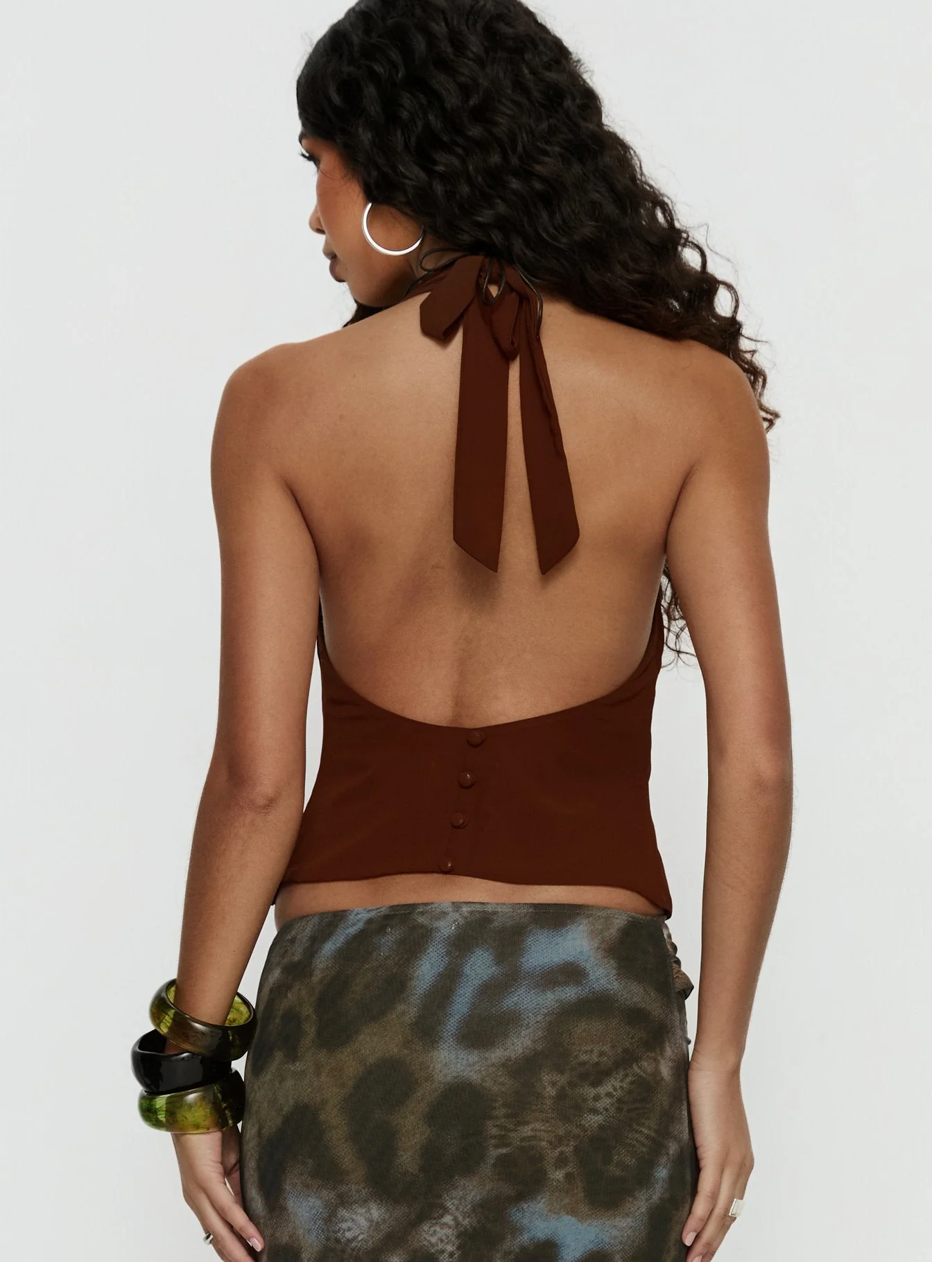 Annina Plunge Neck Backless Halter Top Chocolate - Image 5