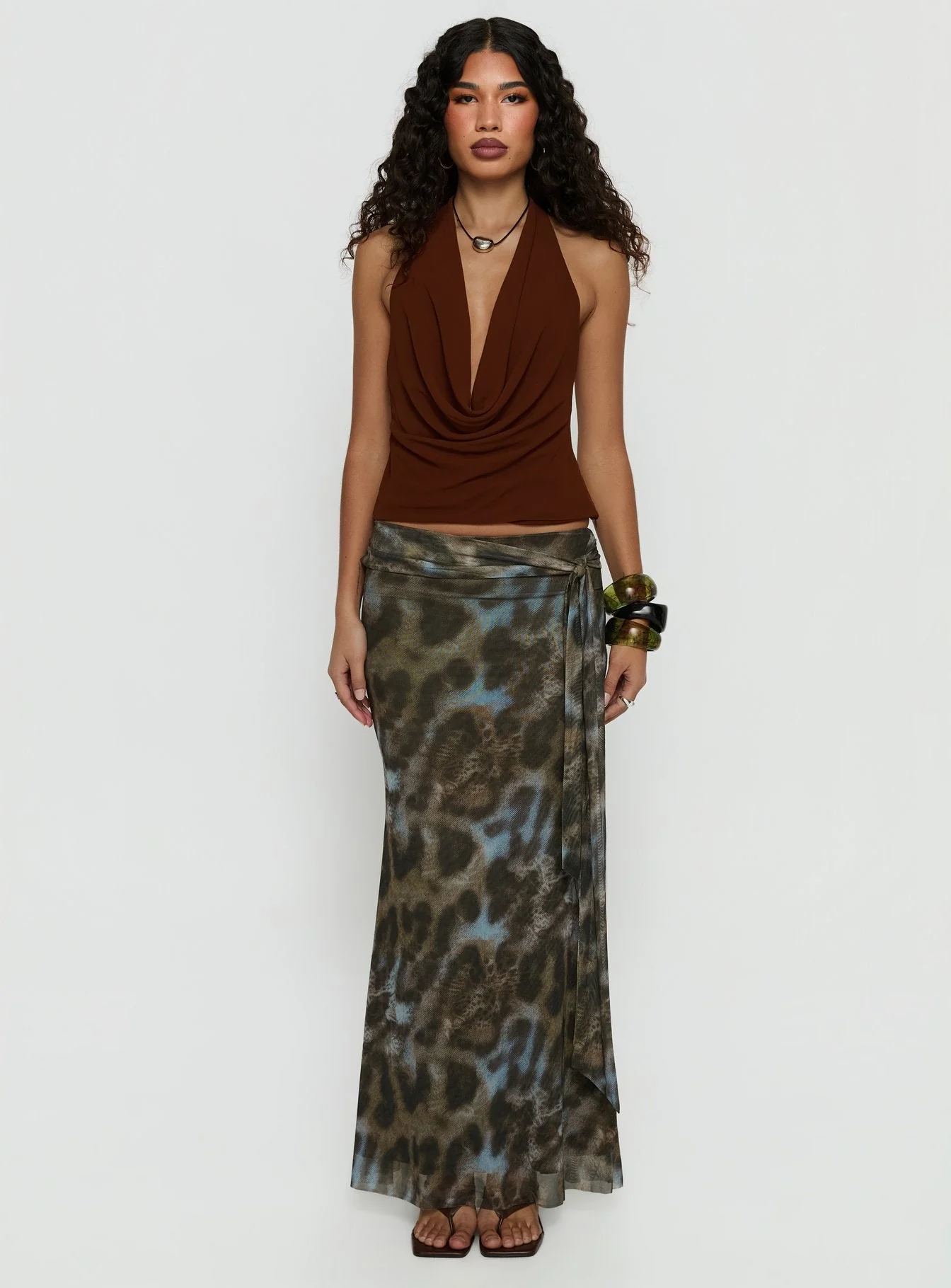Annina Plunge Neck Backless Halter Top Chocolate - Image 7
