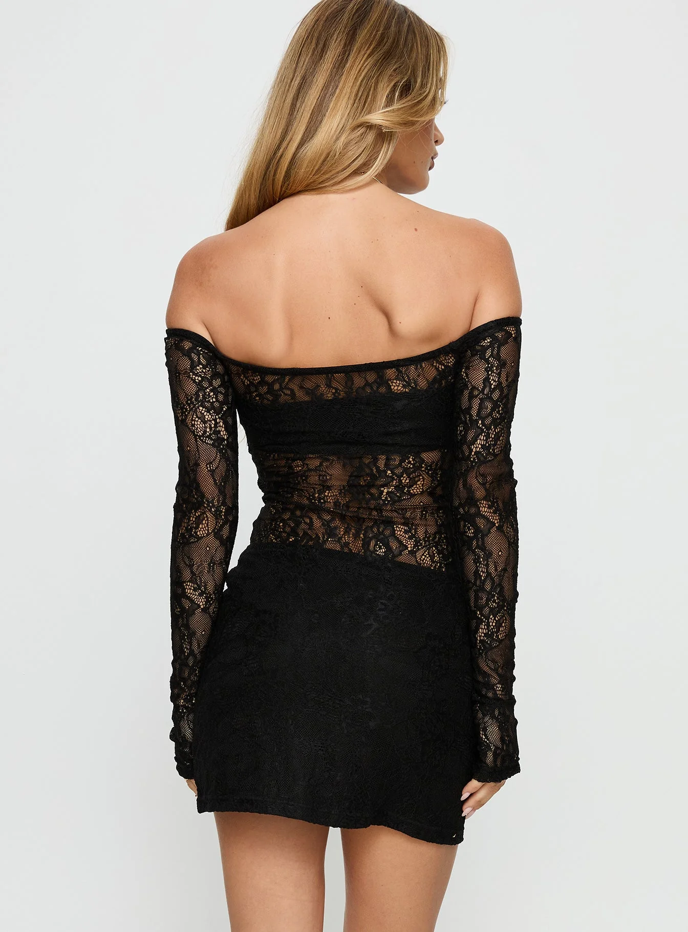 Annora Long Sleeve Lace Mini Dress Black - Image 5