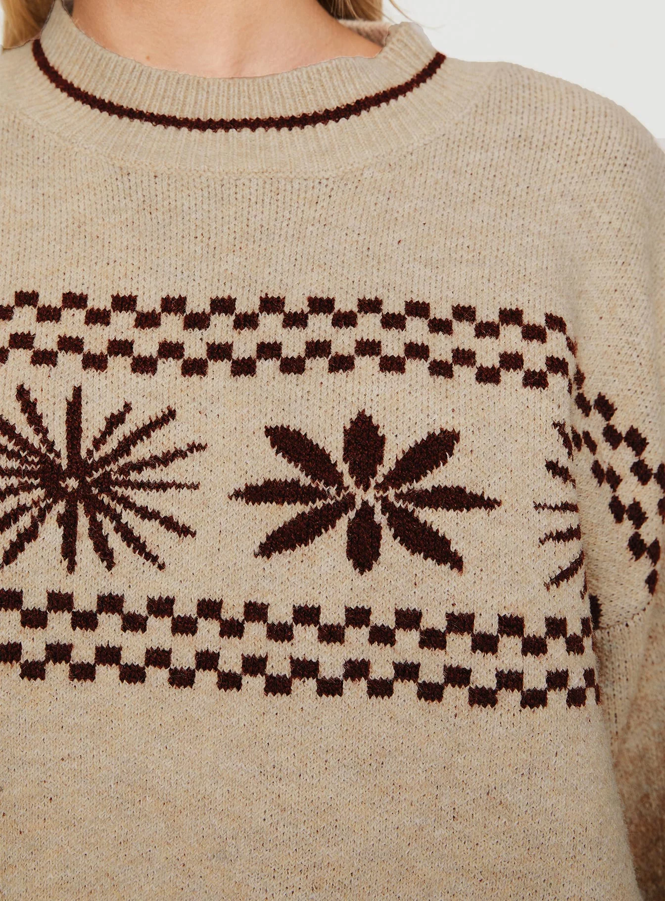 Anok Graphic Sweater Cream / Brown - Image 6