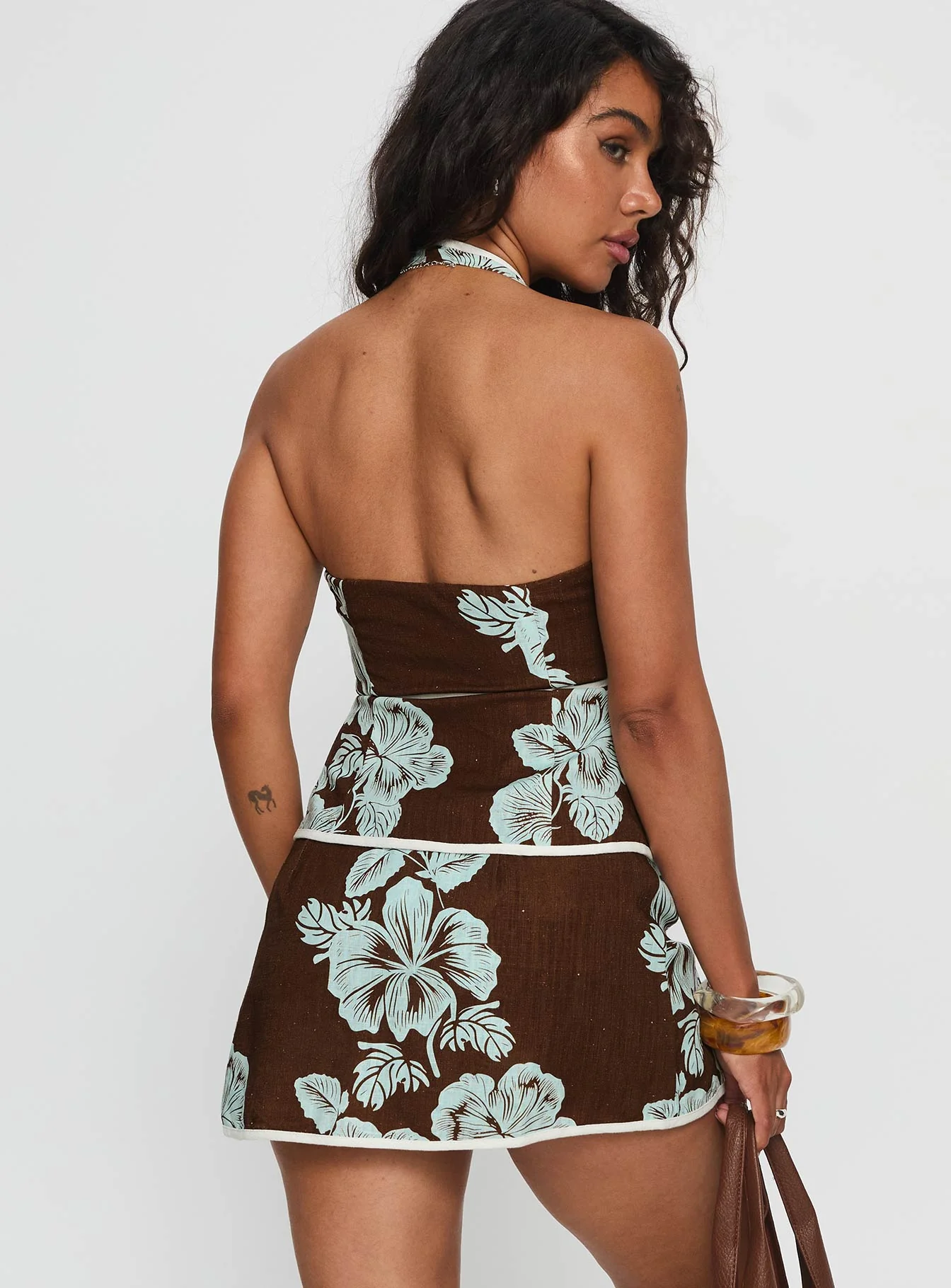 Anyah Halter Wrap Top Brown / Blue - Image 5