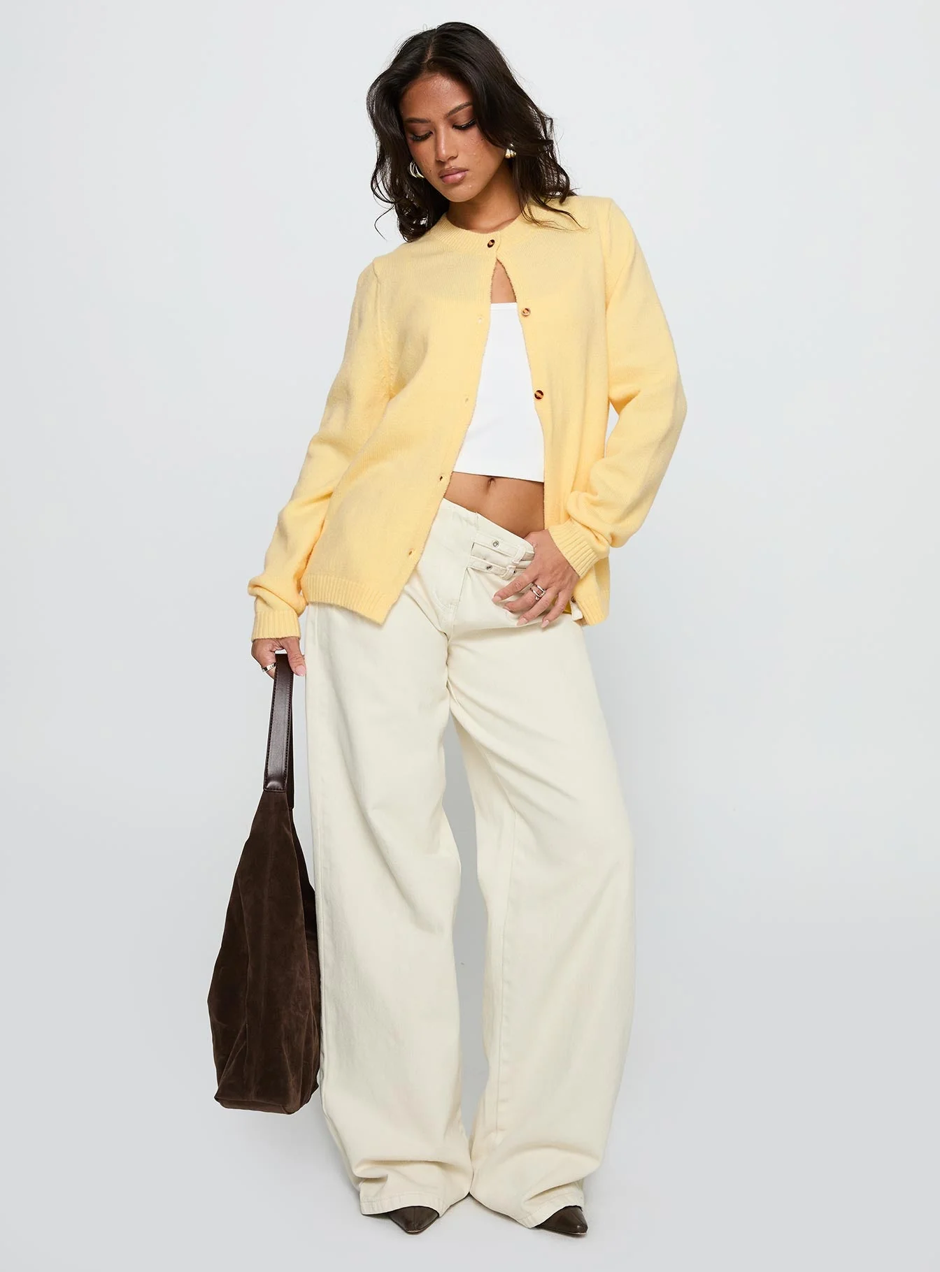 Arica Button Up Knit Cardigan Lemon - Image 3