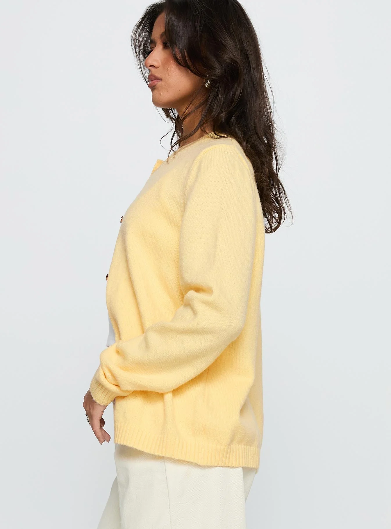 Arica Button Up Knit Cardigan Lemon - Image 4