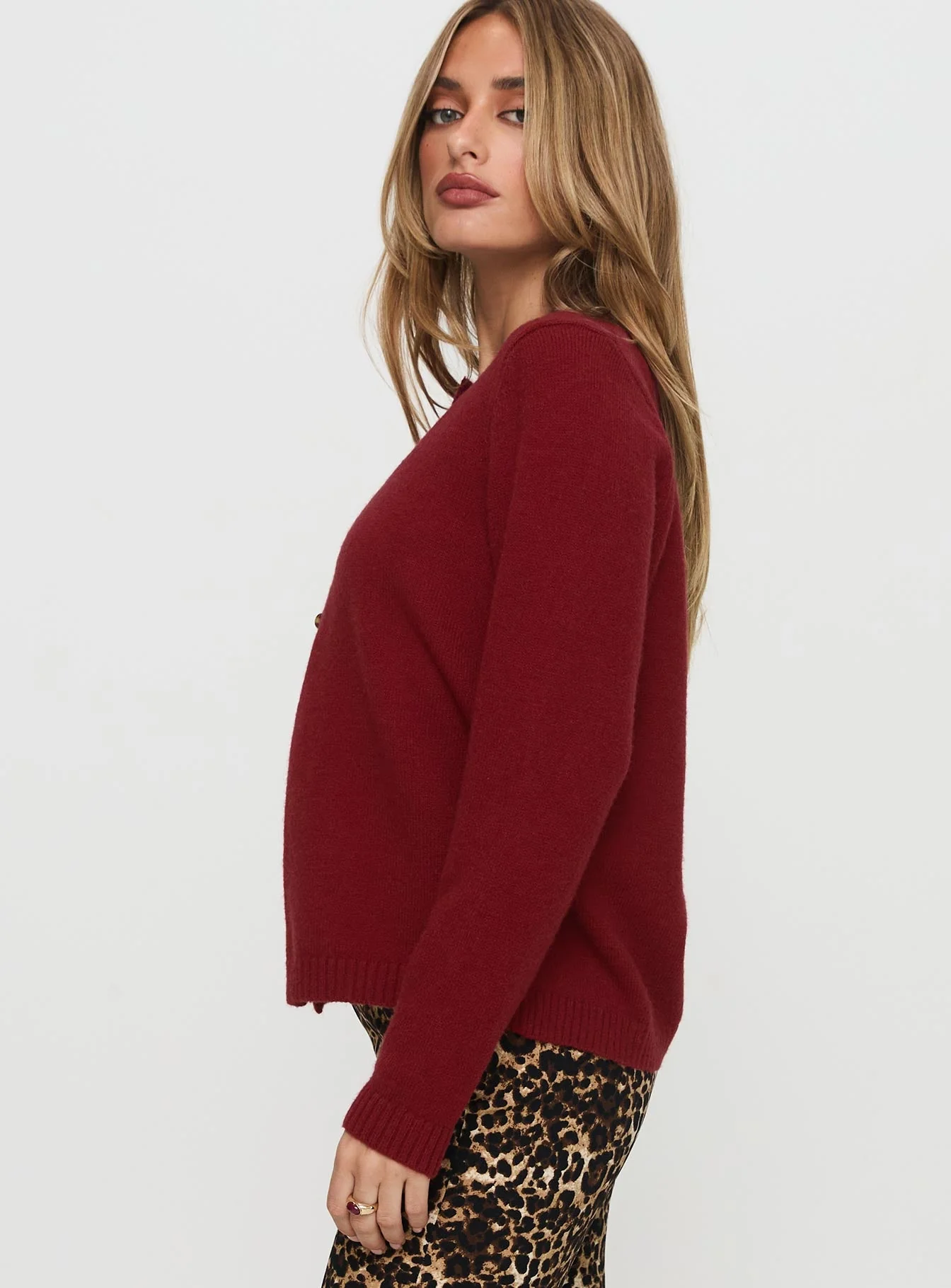Arica Button Up Knit Cardigan Red - Image 4