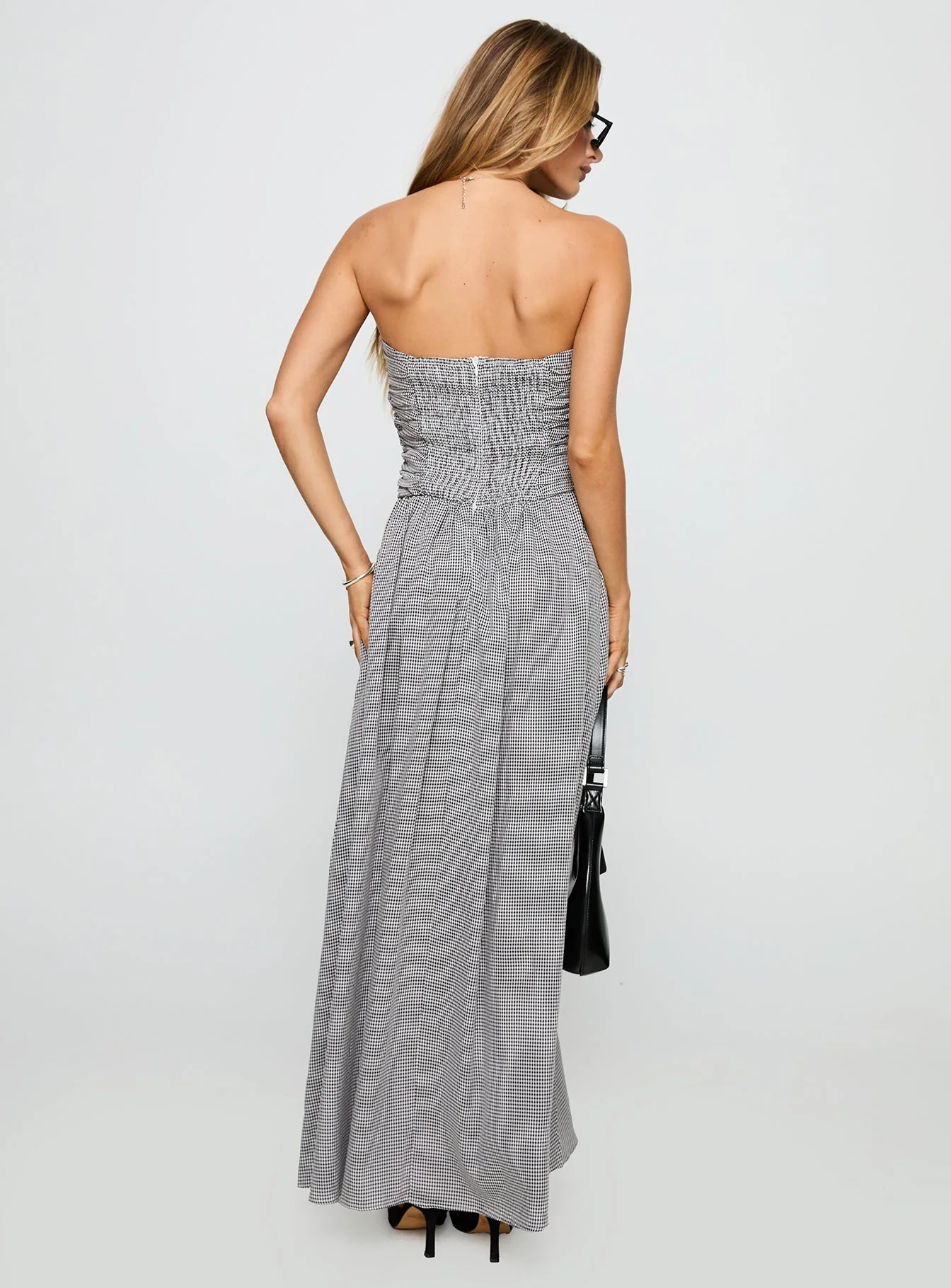 Arkadia Strapless Maxi Dress Black / White Check - Image 4