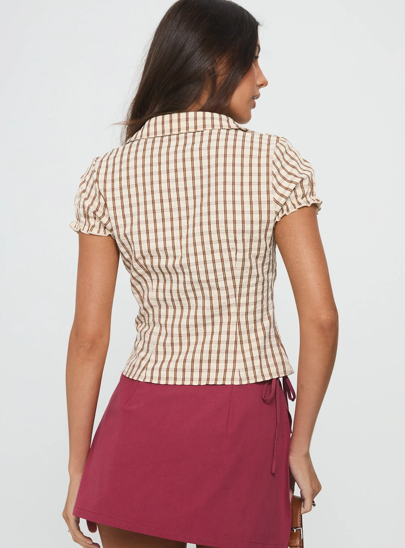 Arla Blouse Brown Check - Image 5