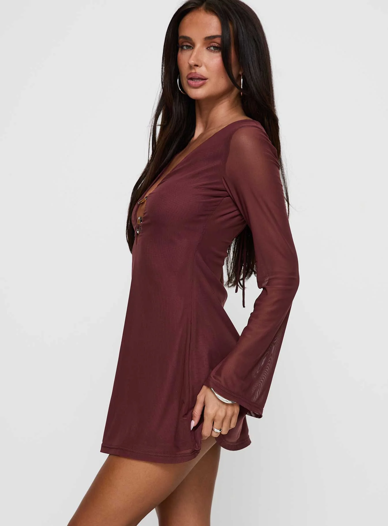 Artique Long Sleeve Mini Dress Brown - Image 3