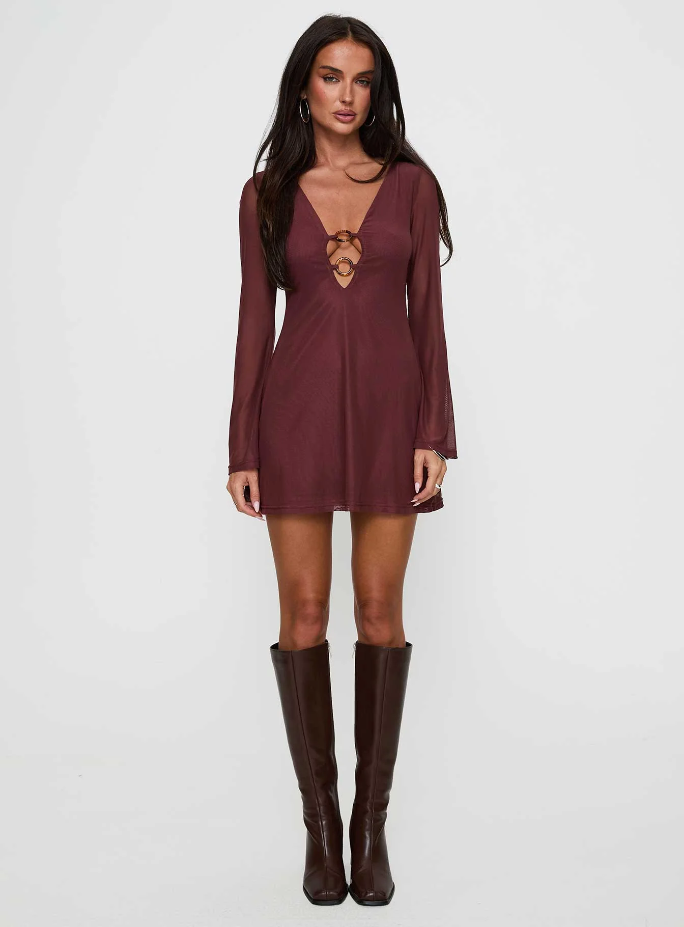 Artique Long Sleeve Mini Dress Brown - Image 6