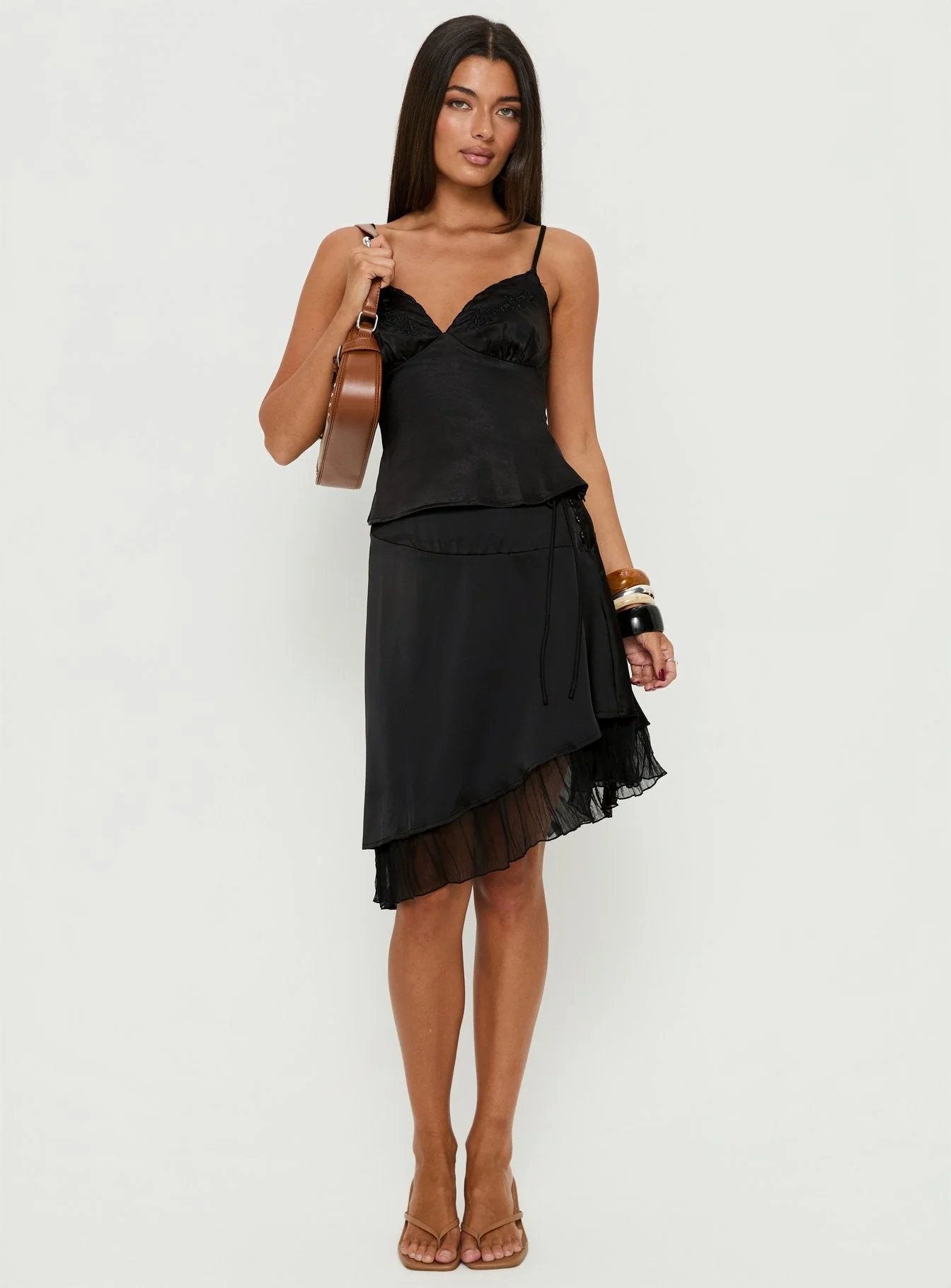 Aruba Satin Embroidered Cami Top Black - Image 3