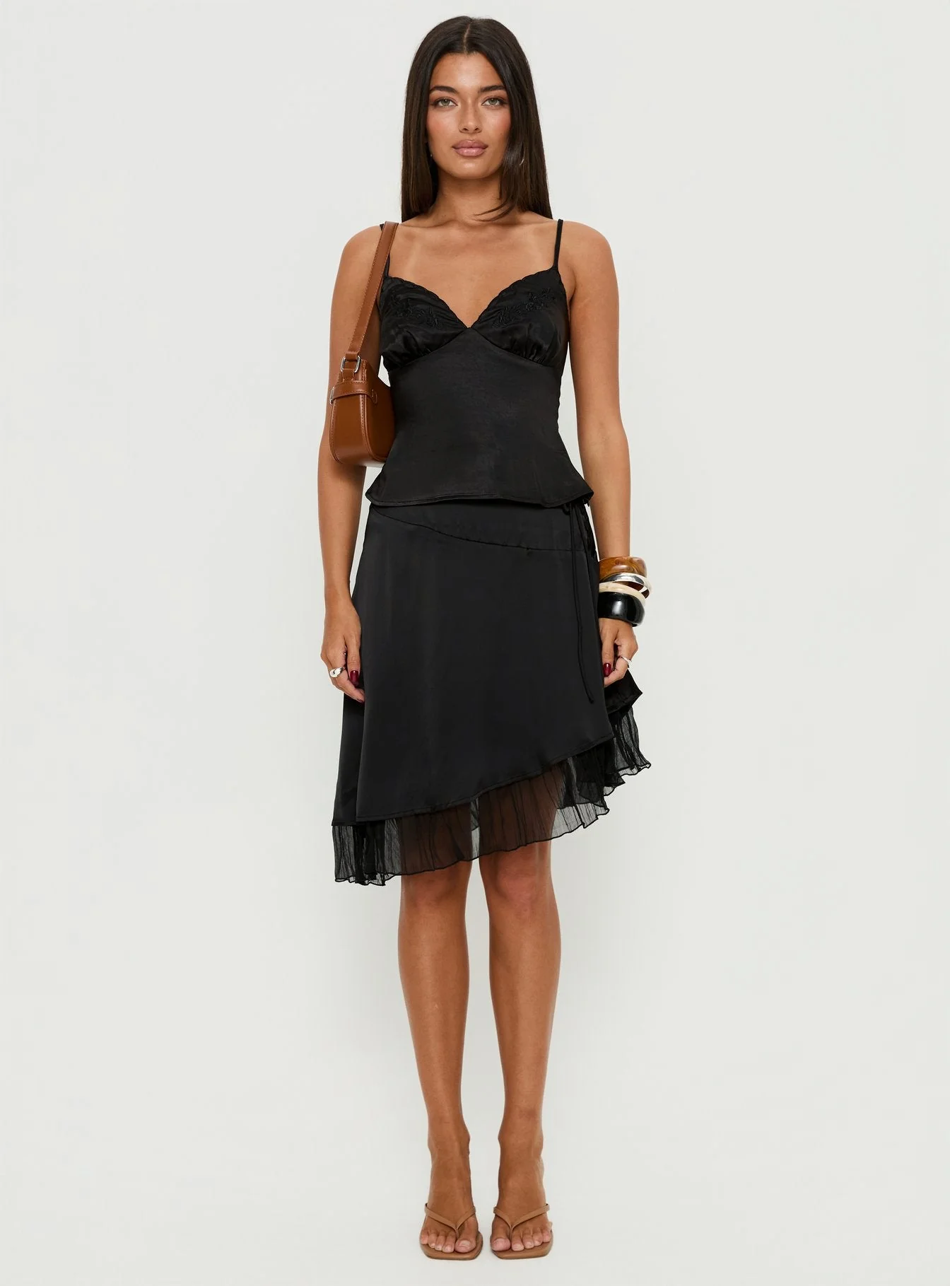 Aruba Satin Embroidered Cami Top Black - Image 7