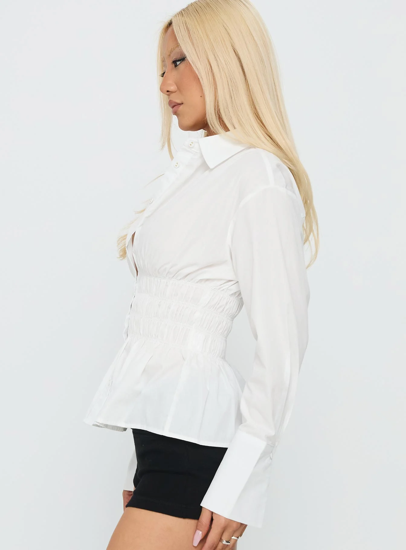 As You Are Shirred Button Up Top White - Image 4