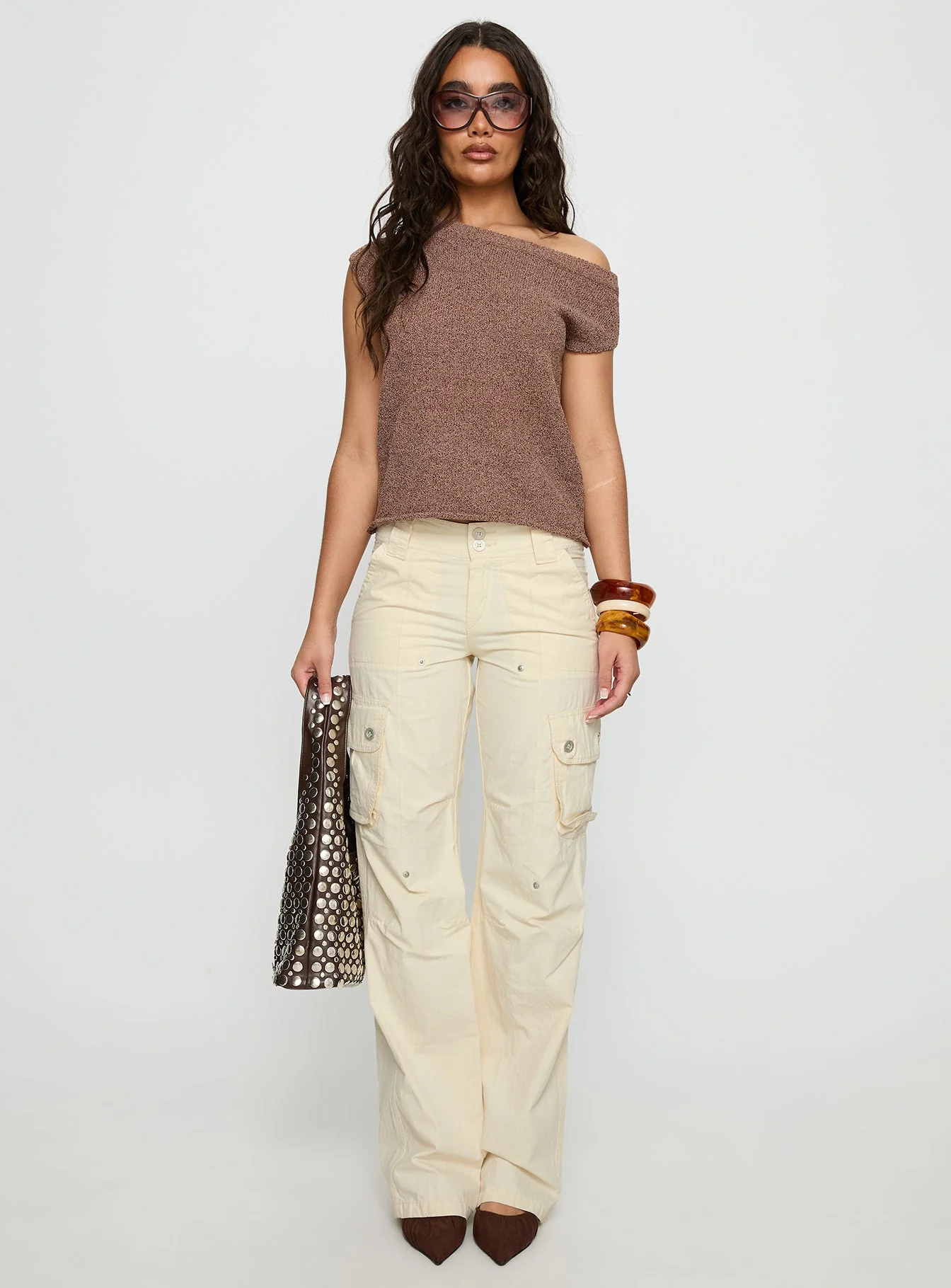 Ashfield Off Shoulder Top Brown - Image 7