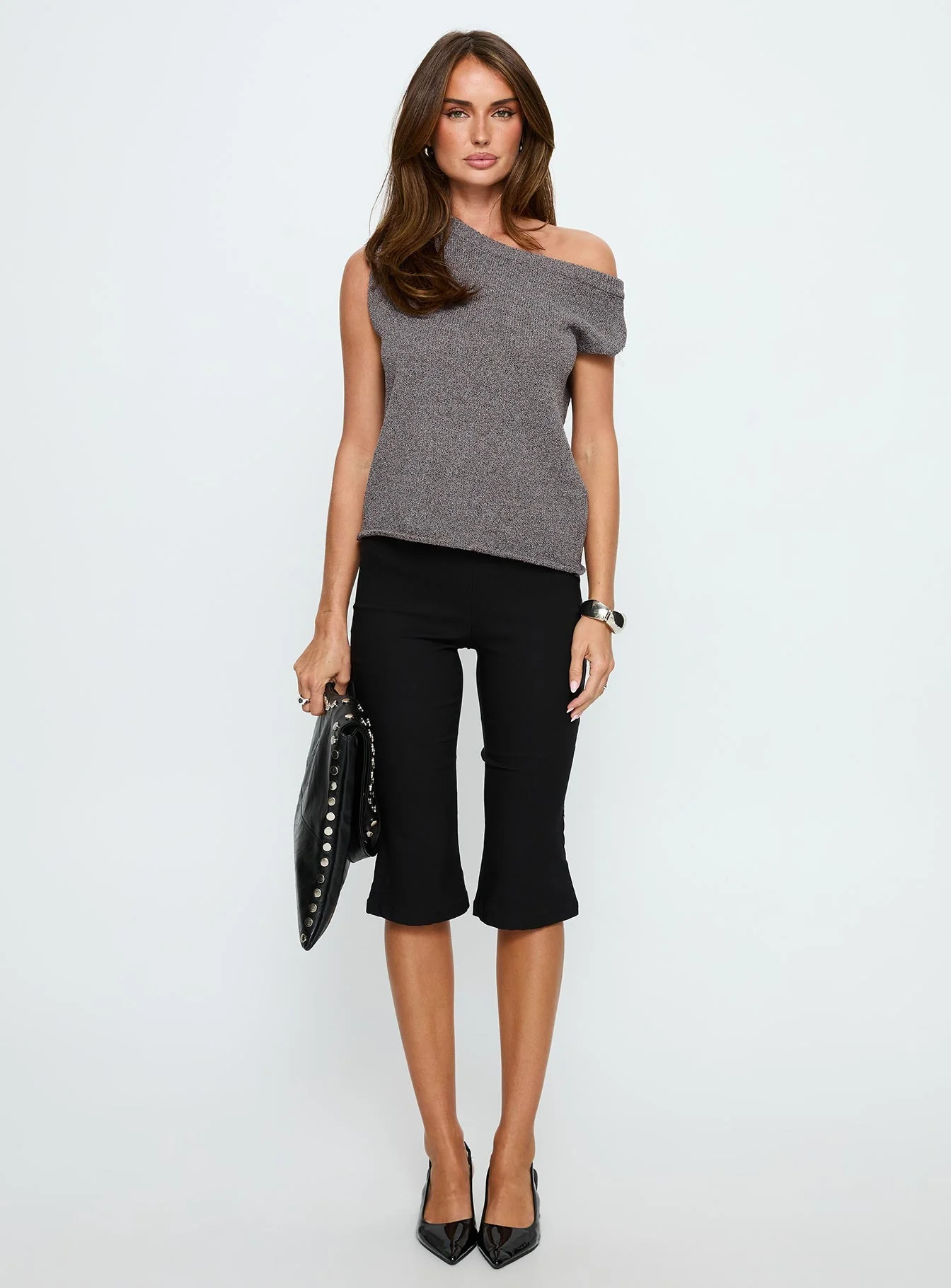 Ashfield Off Shoulder Top Dark Grey - Image 6