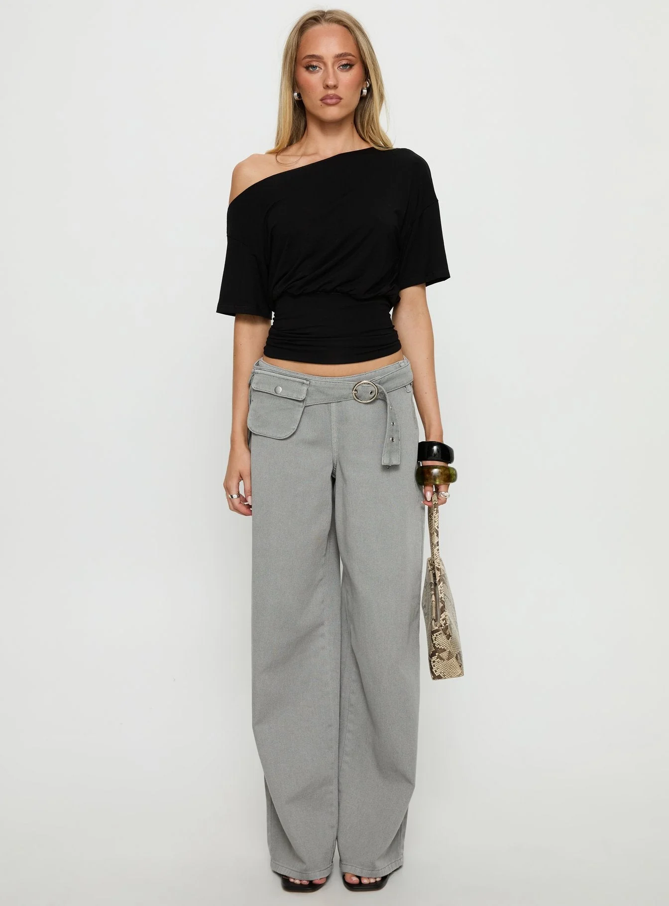 Ashlinn Off Shoulder Drapey Top Black - Image 7