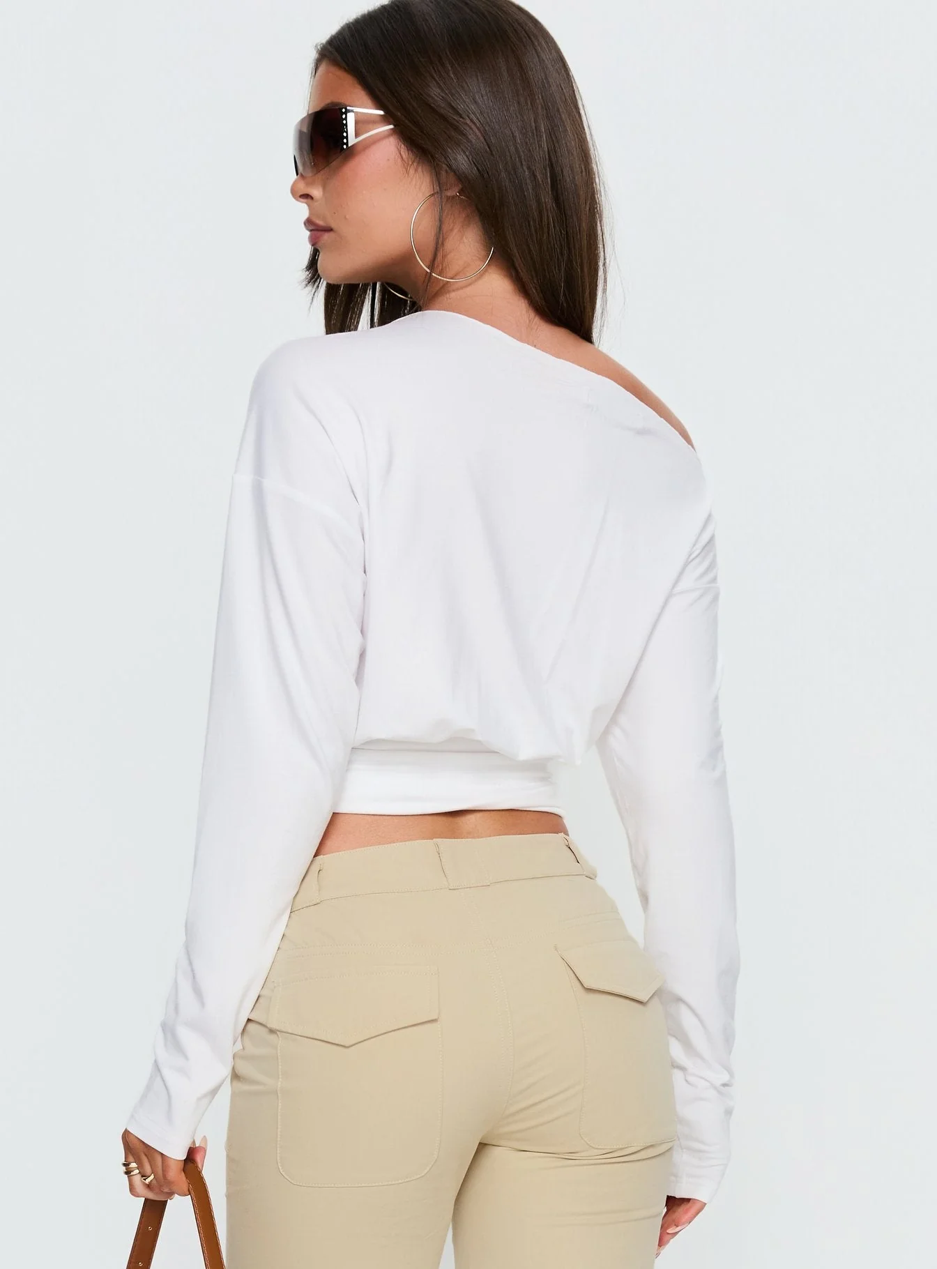 Ashlinn Off Shoulder Long Sleeve Drapey Top White - Image 5