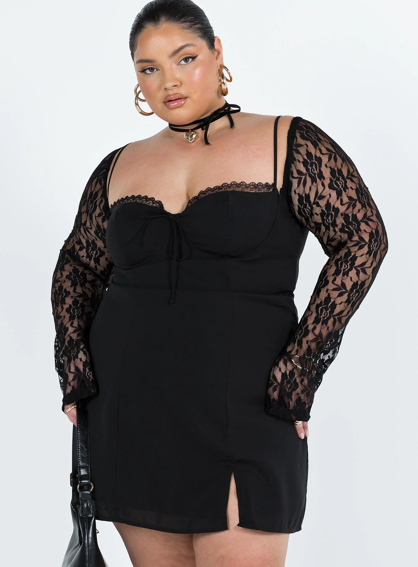 Ashwood Lace Sleeve Mini Dress Black Curve - Image 4