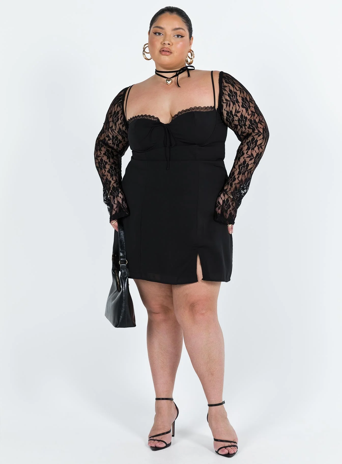 Ashwood Lace Sleeve Mini Dress Black Curve - Image 5