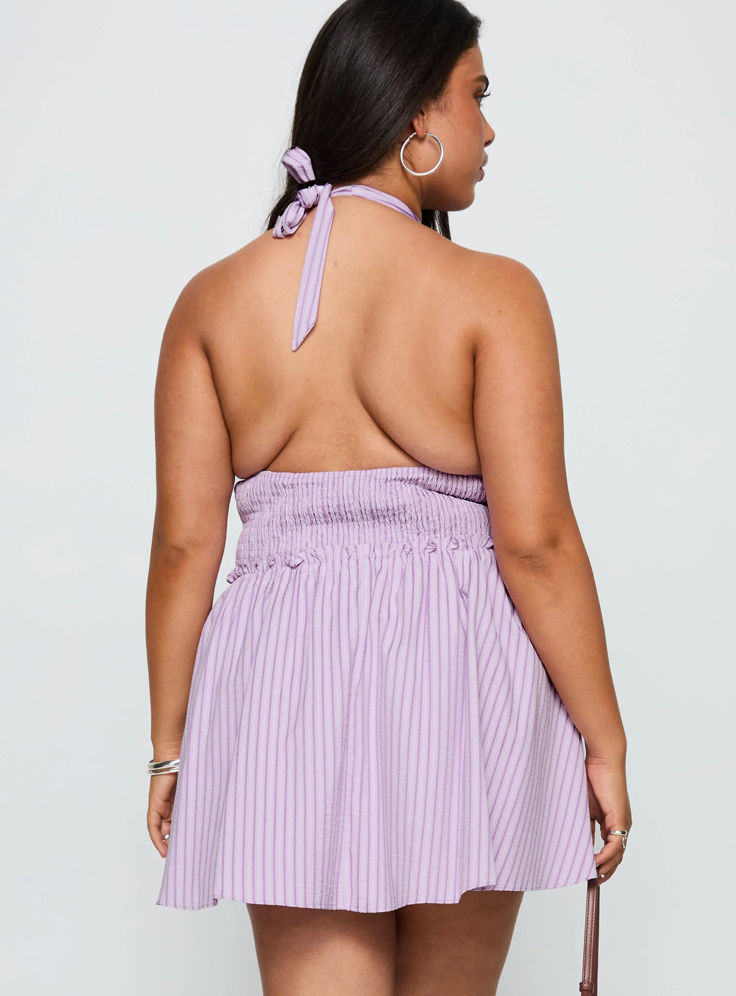 Attracted Halter Mini Dress Purple Stripe Curve - Image 4