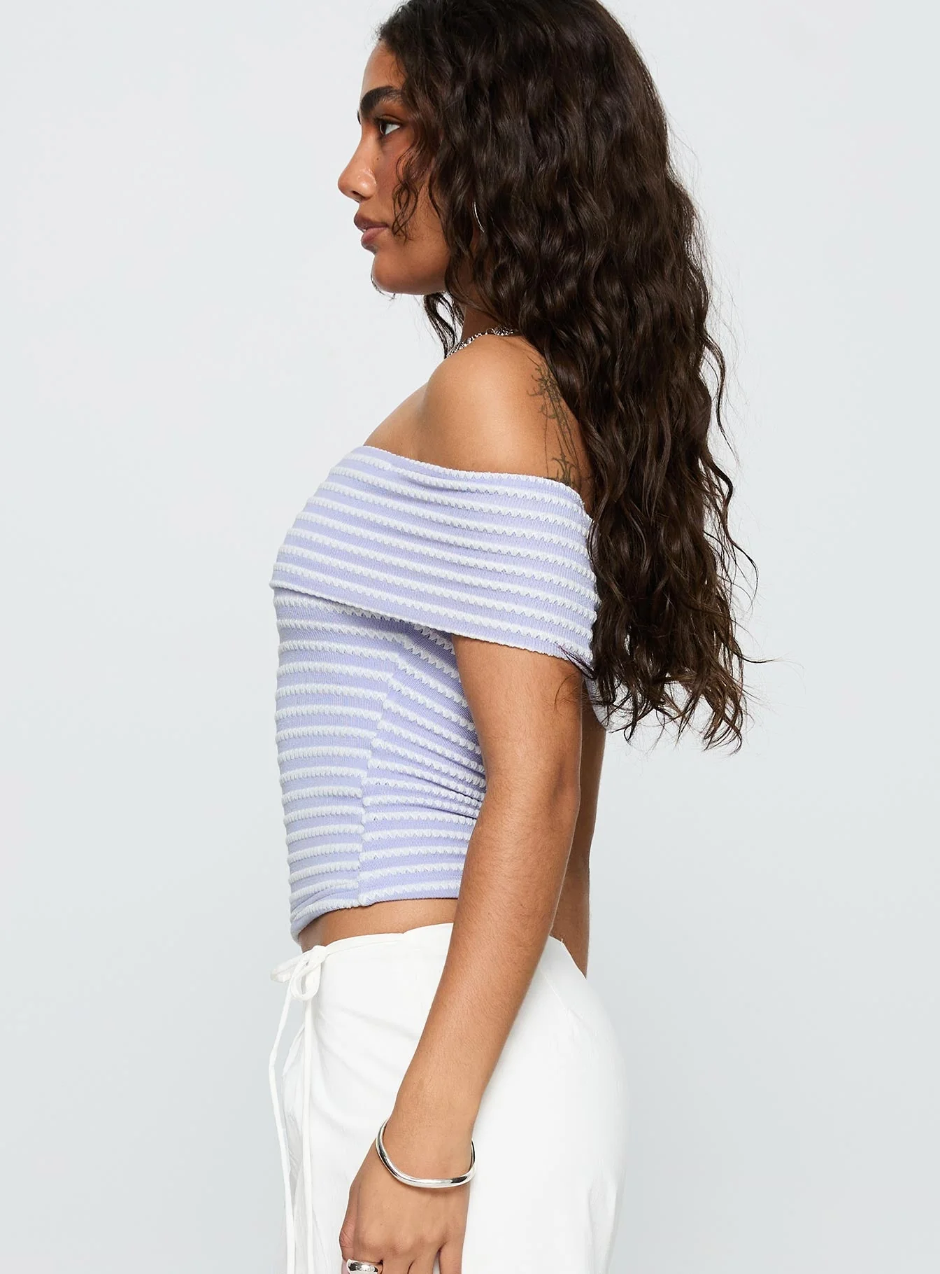 Ausha Off Shoulder Top Lilac Stripe - Image 4