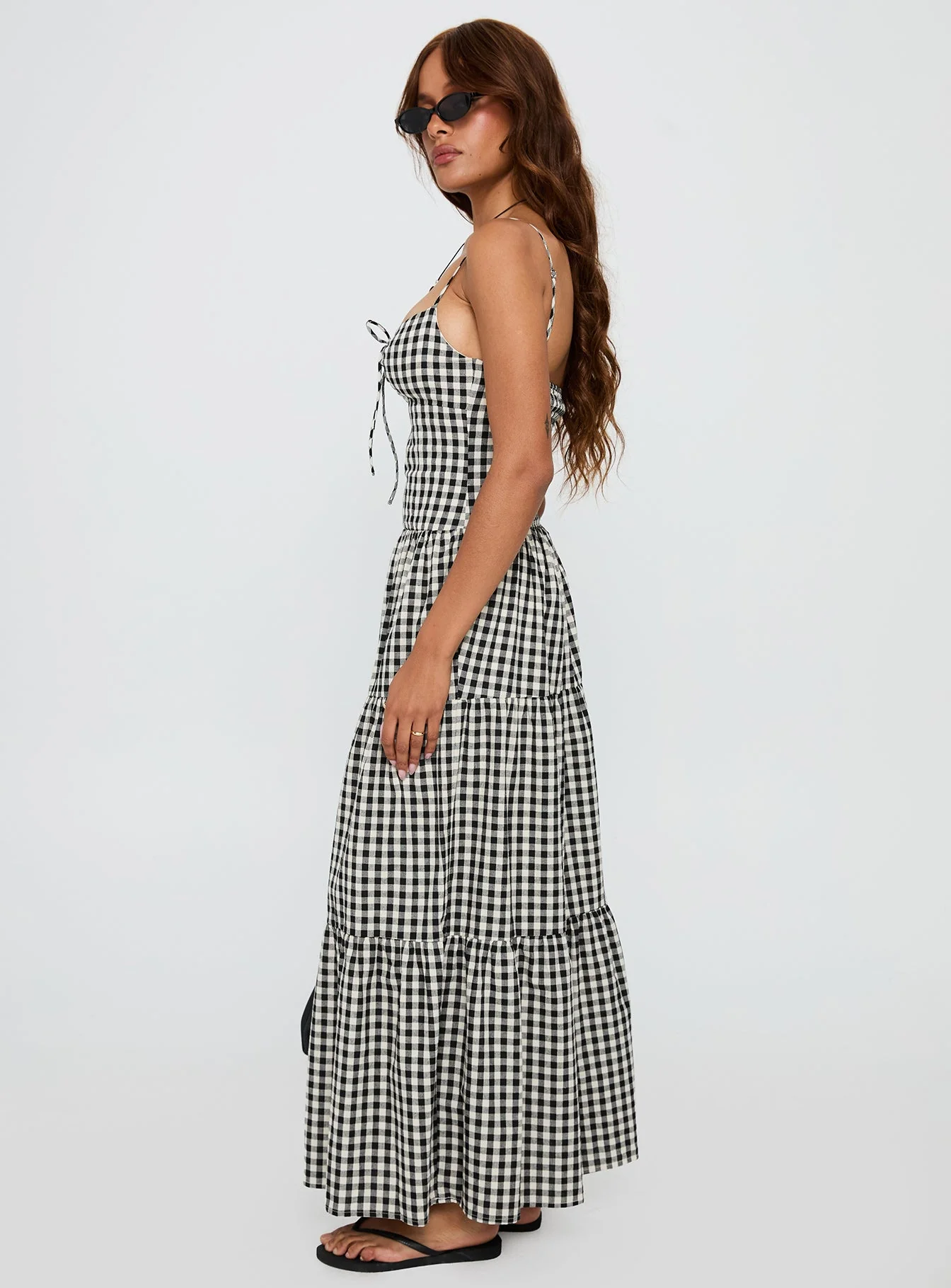 Avaleine Tiered Maxi Dress Black / White Check - Image 3