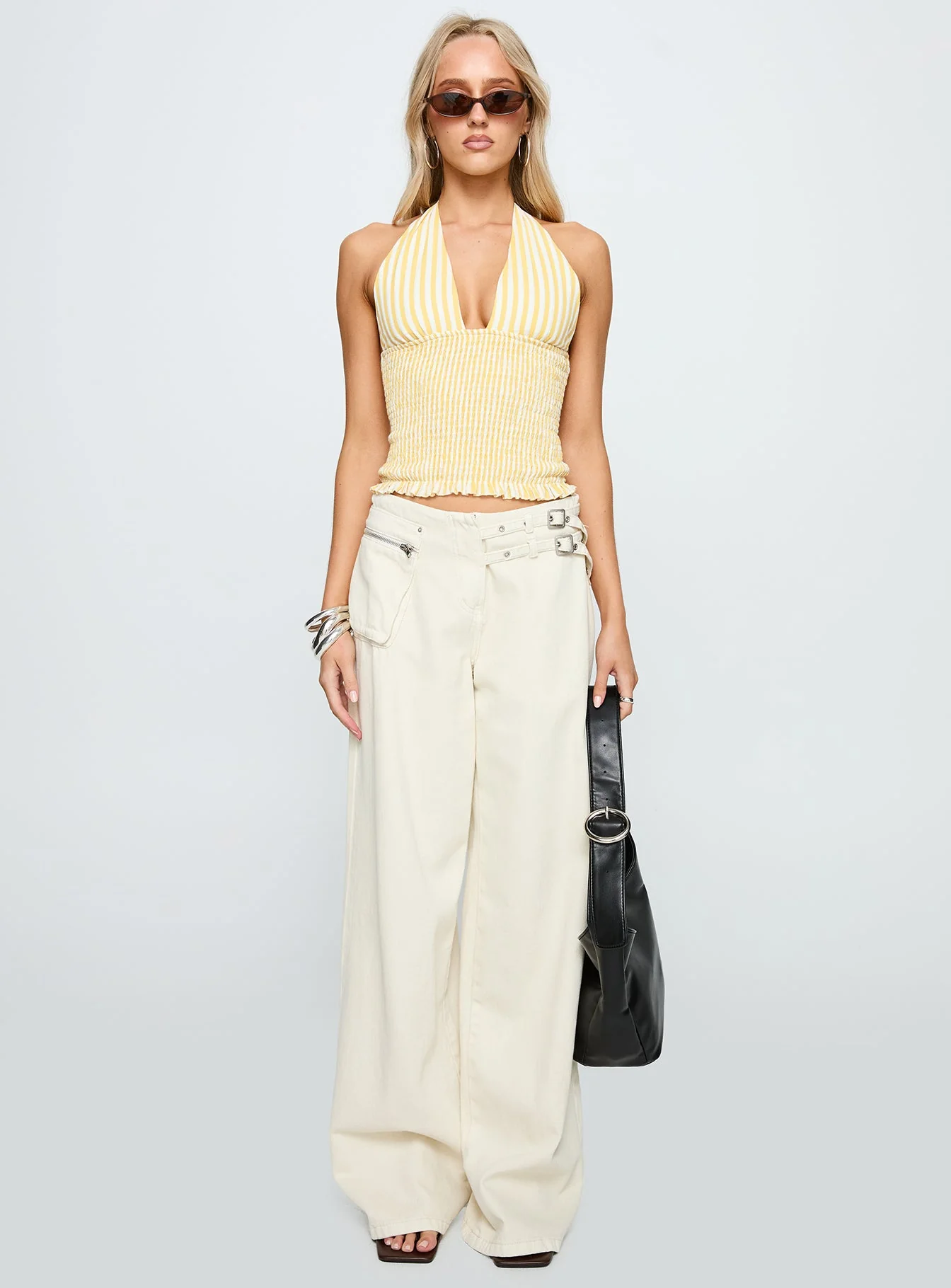 Averin Shirred Halter Top Lemon Stripe - Image 7