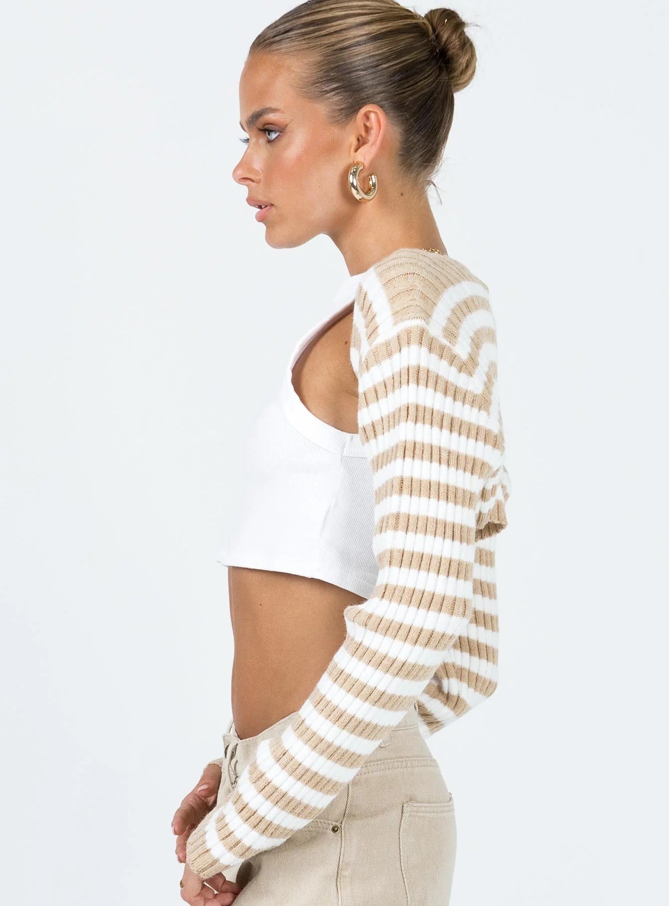 Aytan Bolero Sweater Beige/White - Image 4