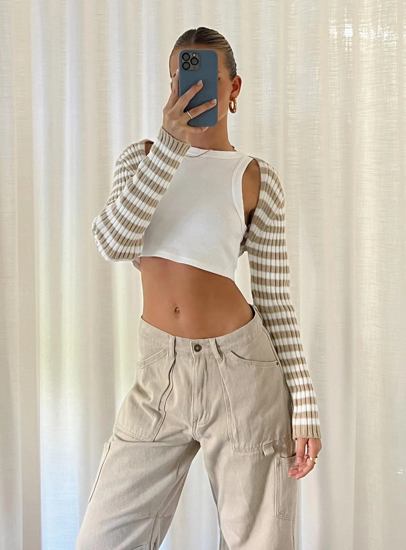Aytan Bolero Sweater Beige/White - Image 6