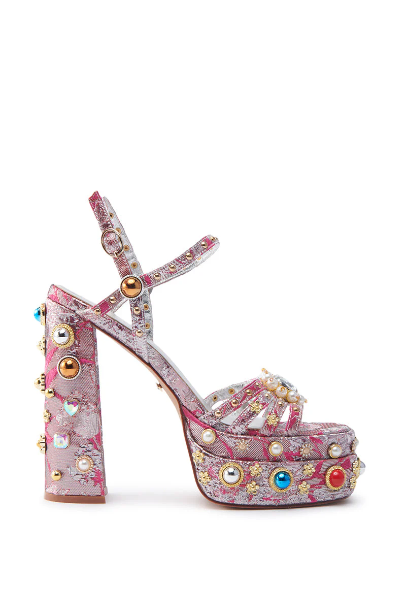 AZALEA WANG ANNIE FUCHSIA BROCADE CHUNKY SANDAL - Image 3