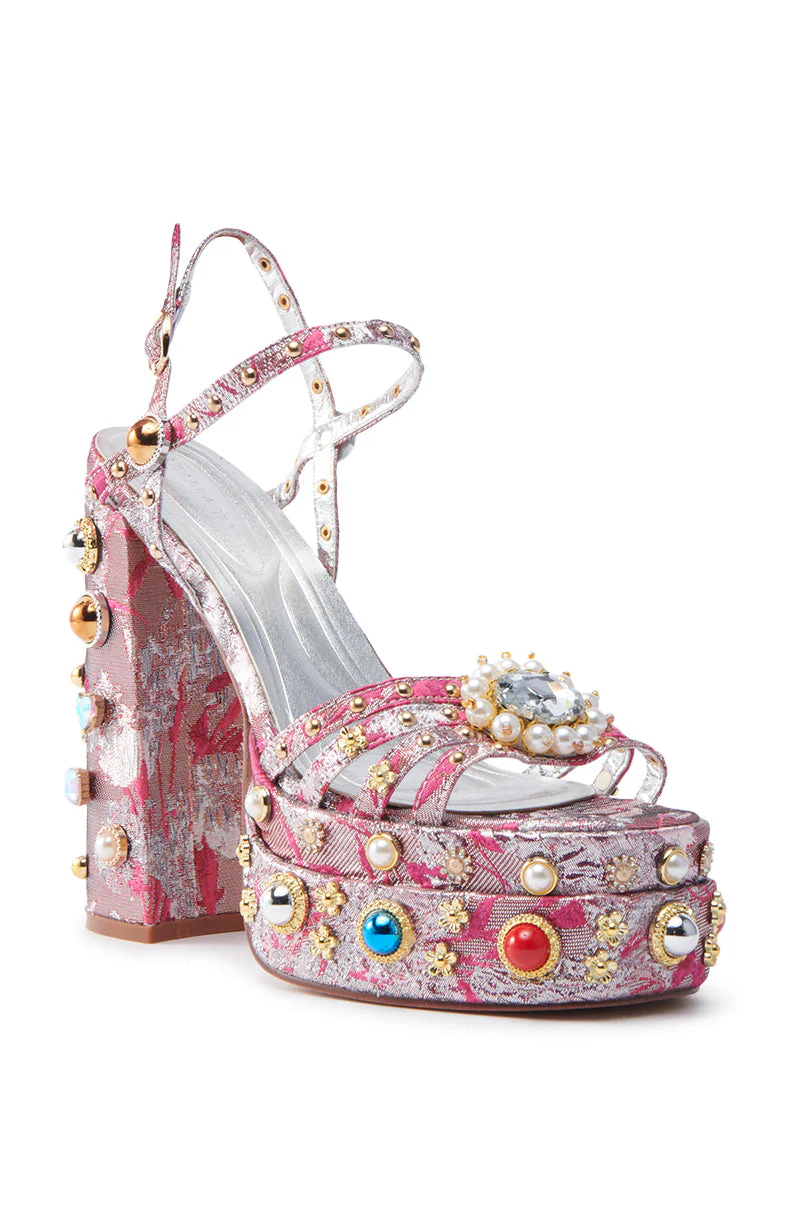 AZALEA WANG ANNIE FUCHSIA BROCADE CHUNKY SANDAL - Image 4
