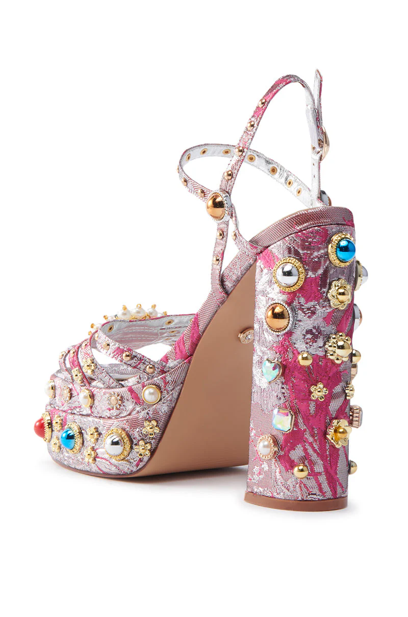 AZALEA WANG ANNIE FUCHSIA BROCADE CHUNKY SANDAL - Image 5