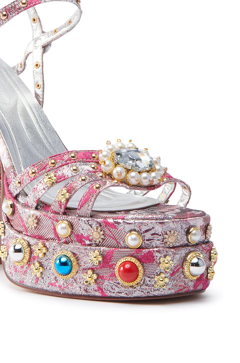 AZALEA WANG ANNIE FUCHSIA BROCADE CHUNKY SANDAL - Image 6