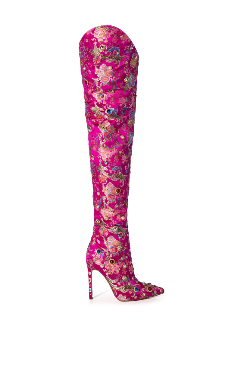 AZALEA WANG CORINNE EMBELLISHED ABOVE THE KNEE BOOT IN PINK - Image 2